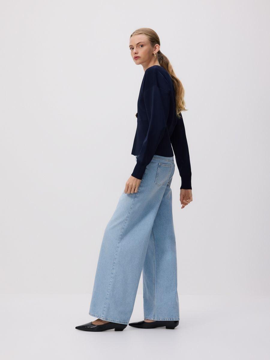 Blue Mid Rise Wide Leg Jeans, Blue, large image number 2