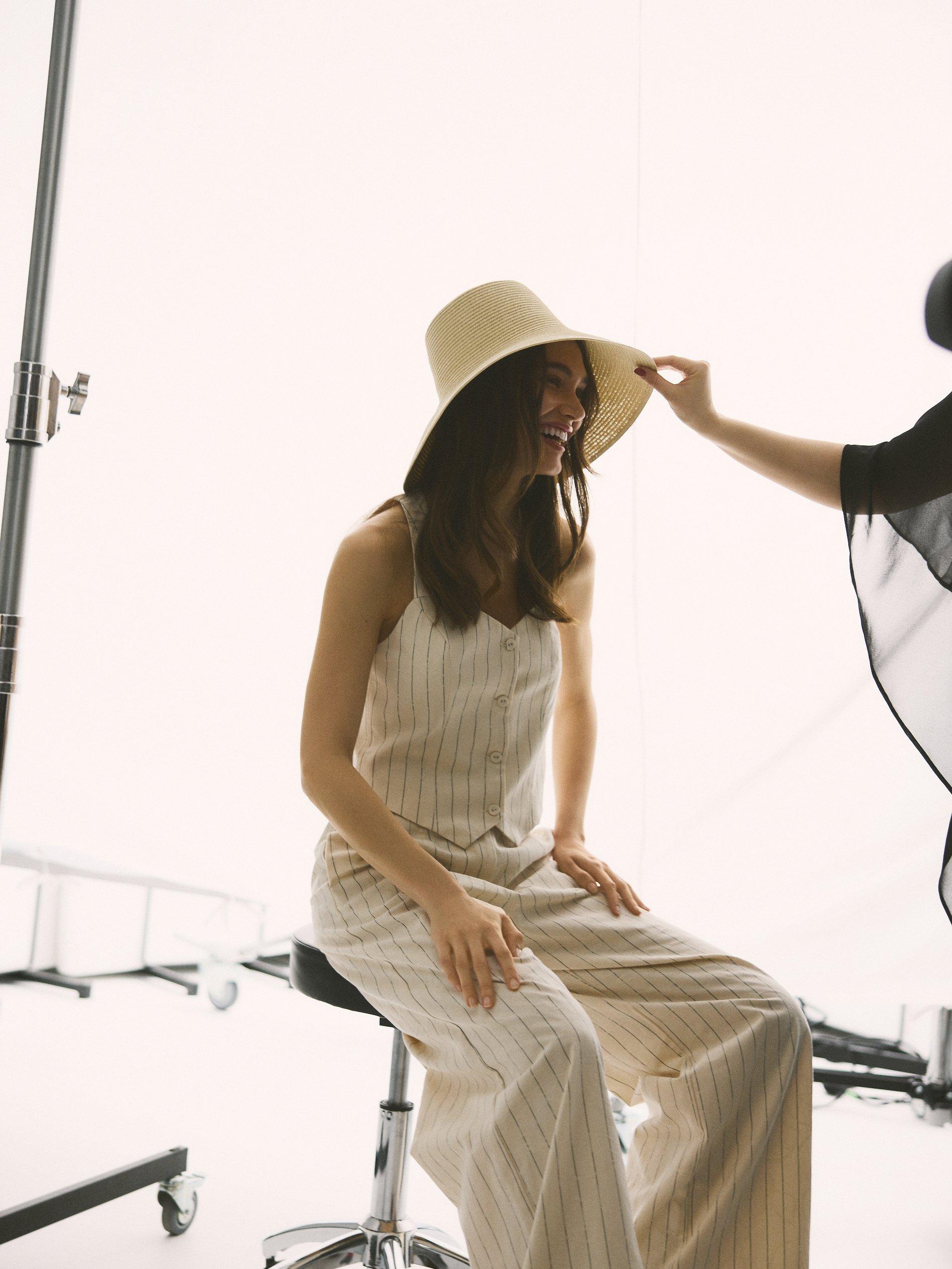 Cream Pinstripe Vest, Ivory, large image number 0
