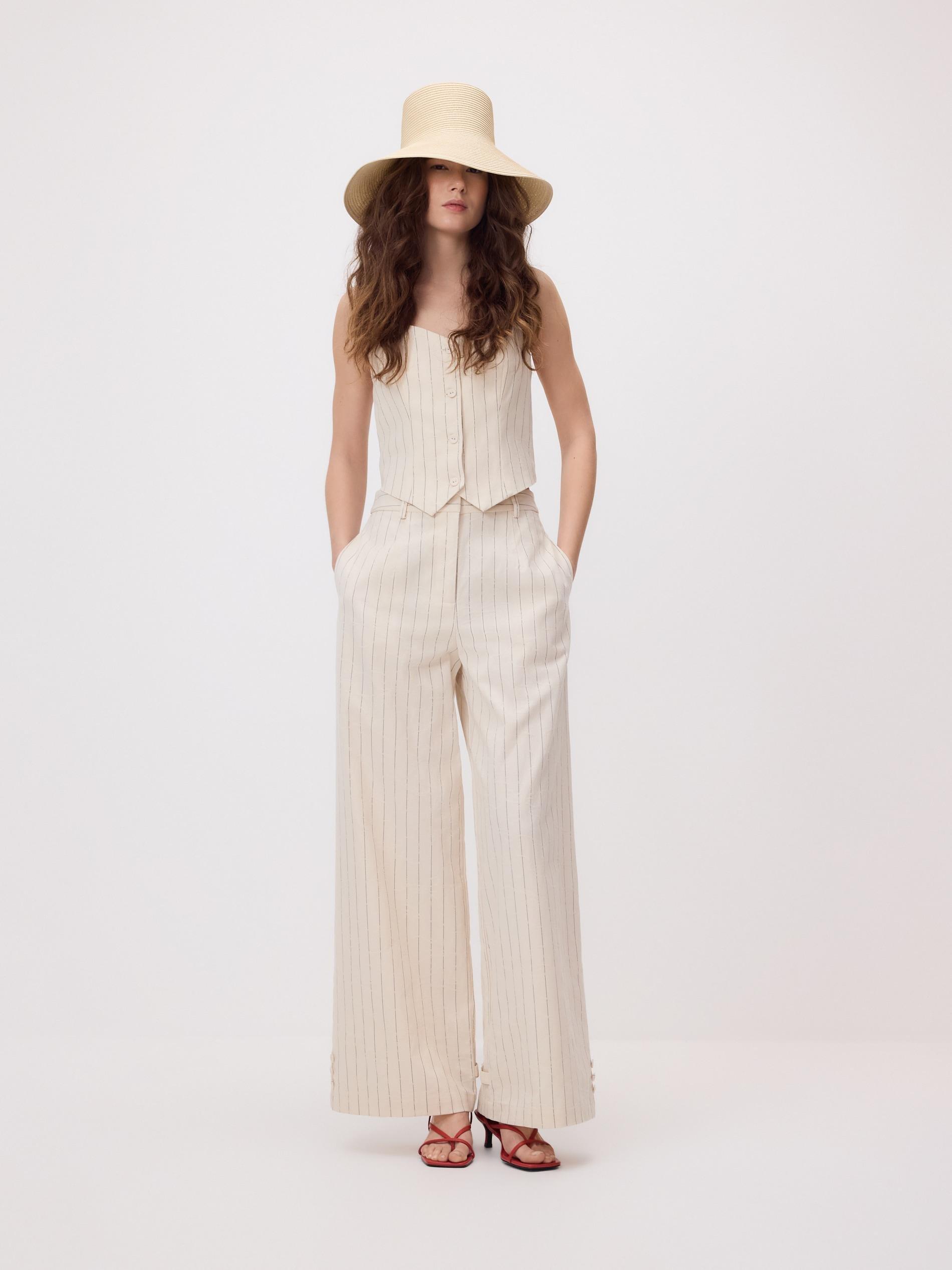 Cream Pinstripe Vest, Ivory, large image number 2