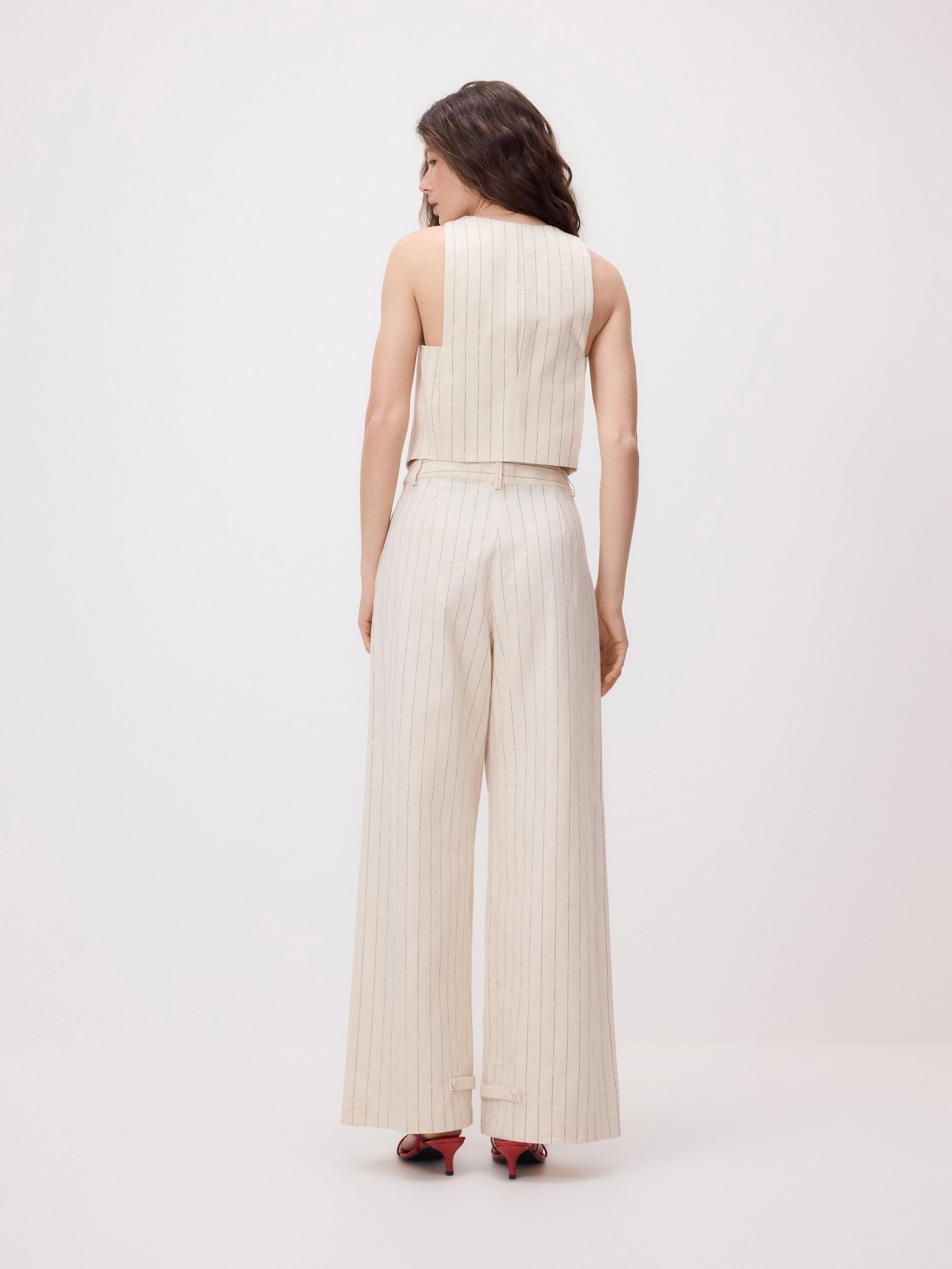 Cream Pinstripe Vest, Ivory, large image number 3