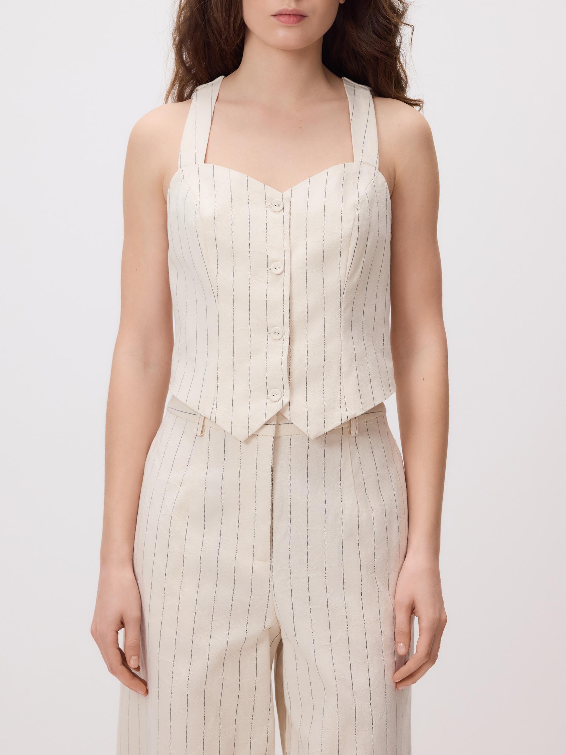 Cream Pinstripe Vest, Ivory, large image number 4
