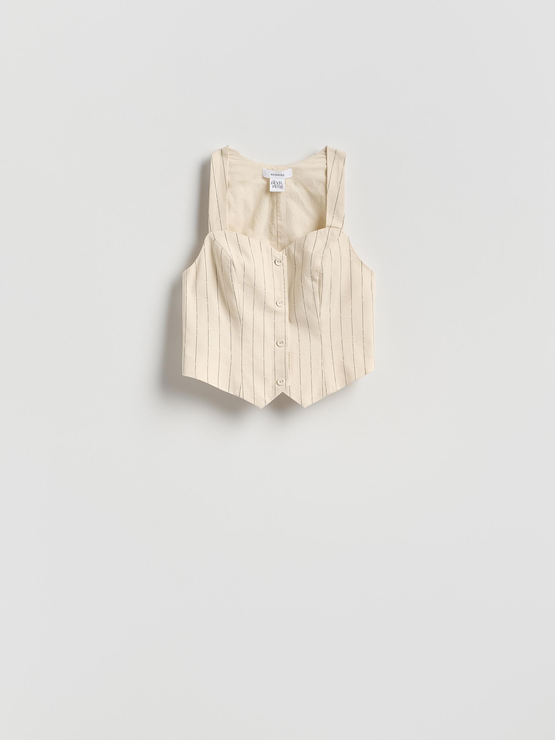 Cream Pinstripe Vest, Ivory, large image number 5