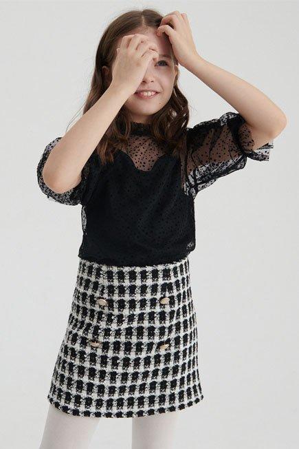 Black Checked Miniskirt, Kids Girl, , large image number 0