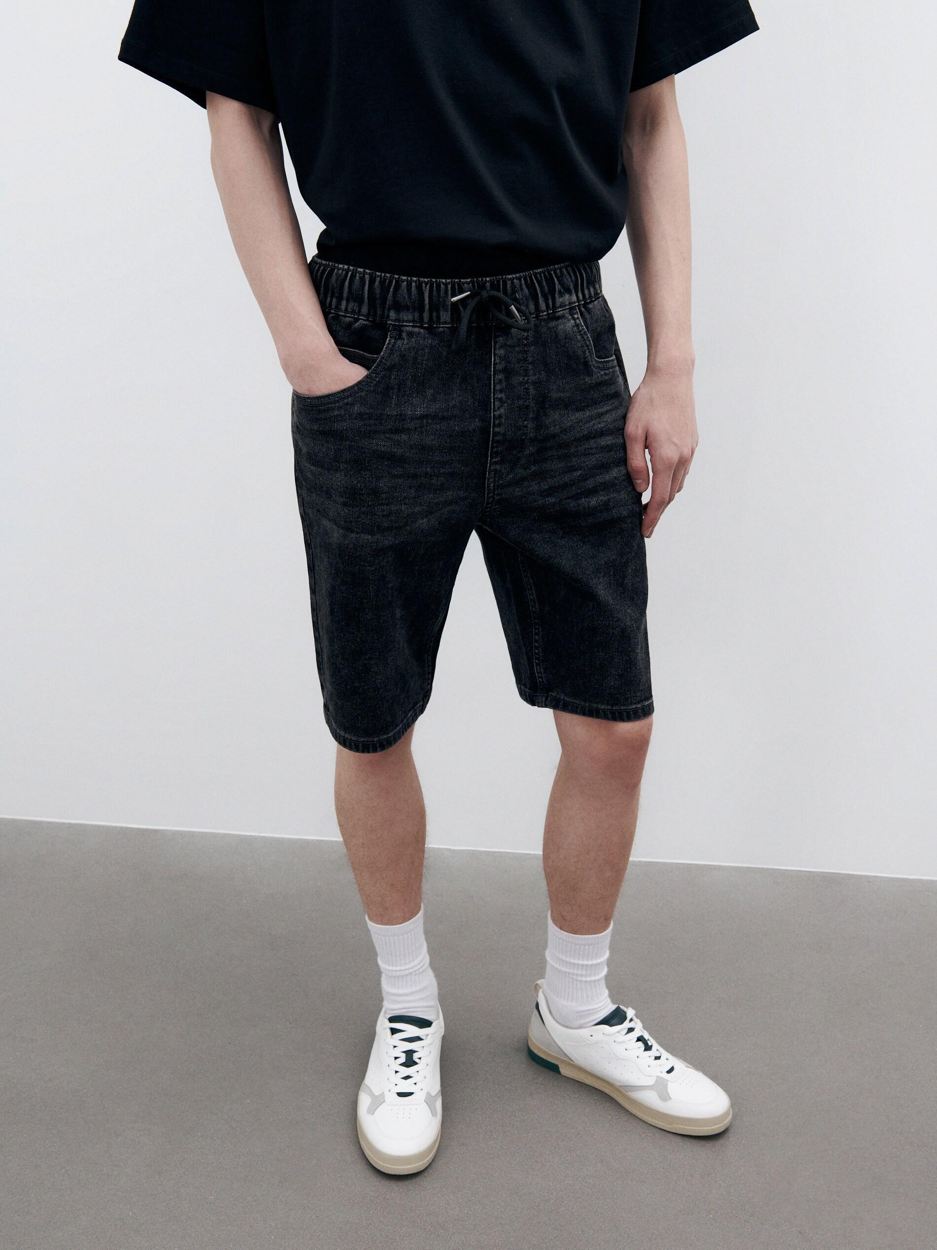 Grey Denim Jogger Shorts, , large image number 2