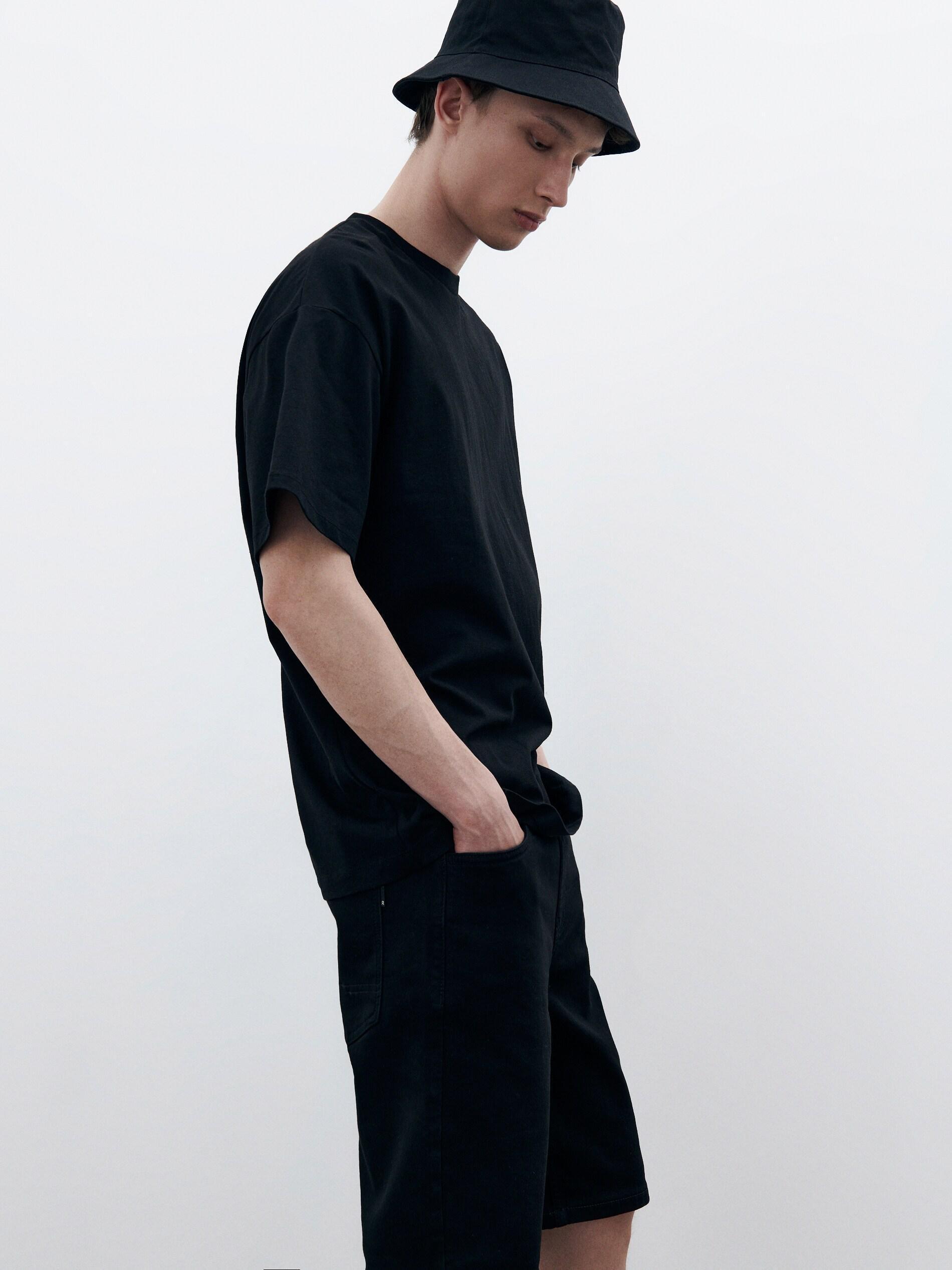 Black Denim Jogger Shorts, , large image number 0