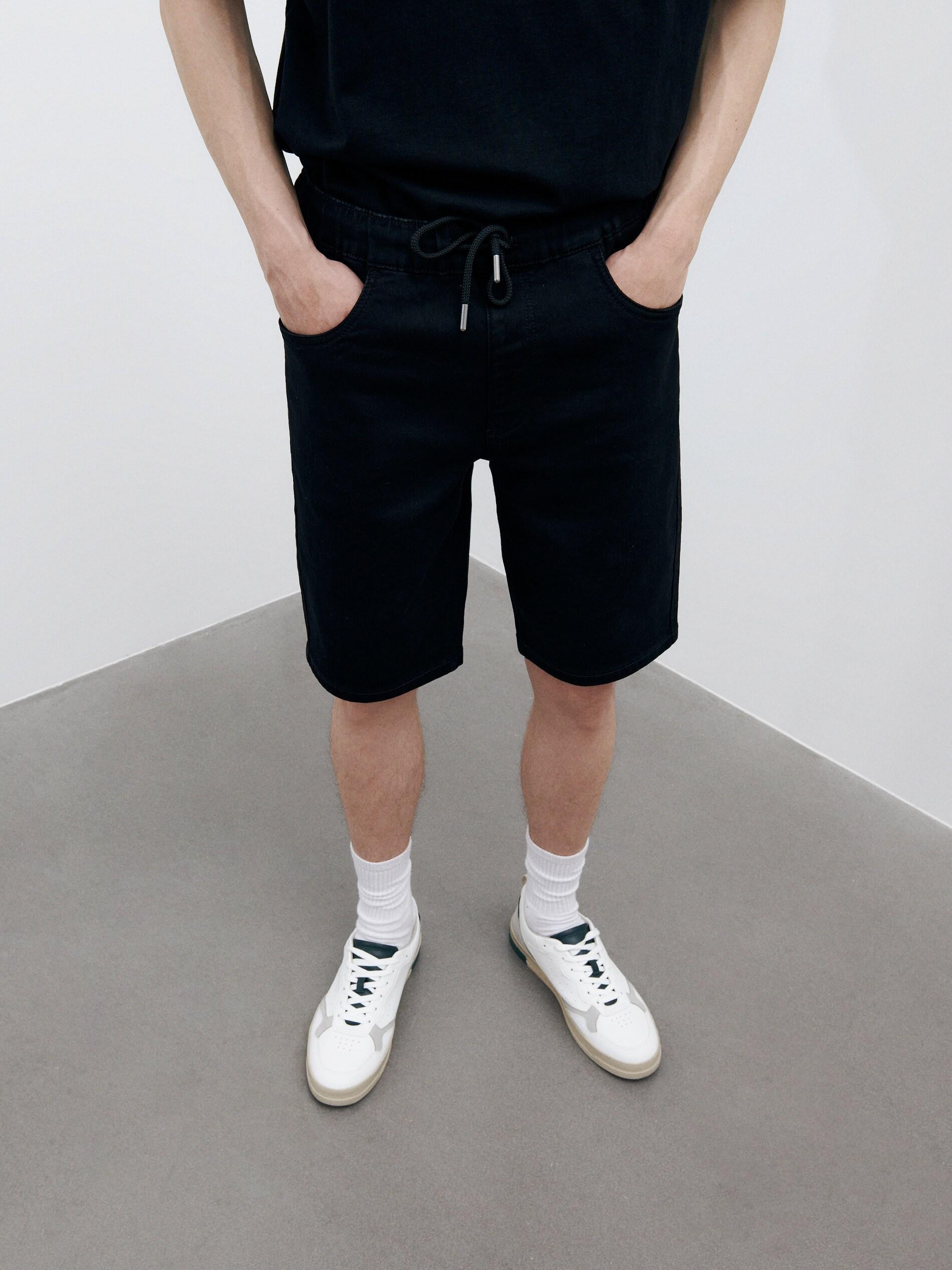 Black Denim Jogger Shorts, , large image number 2