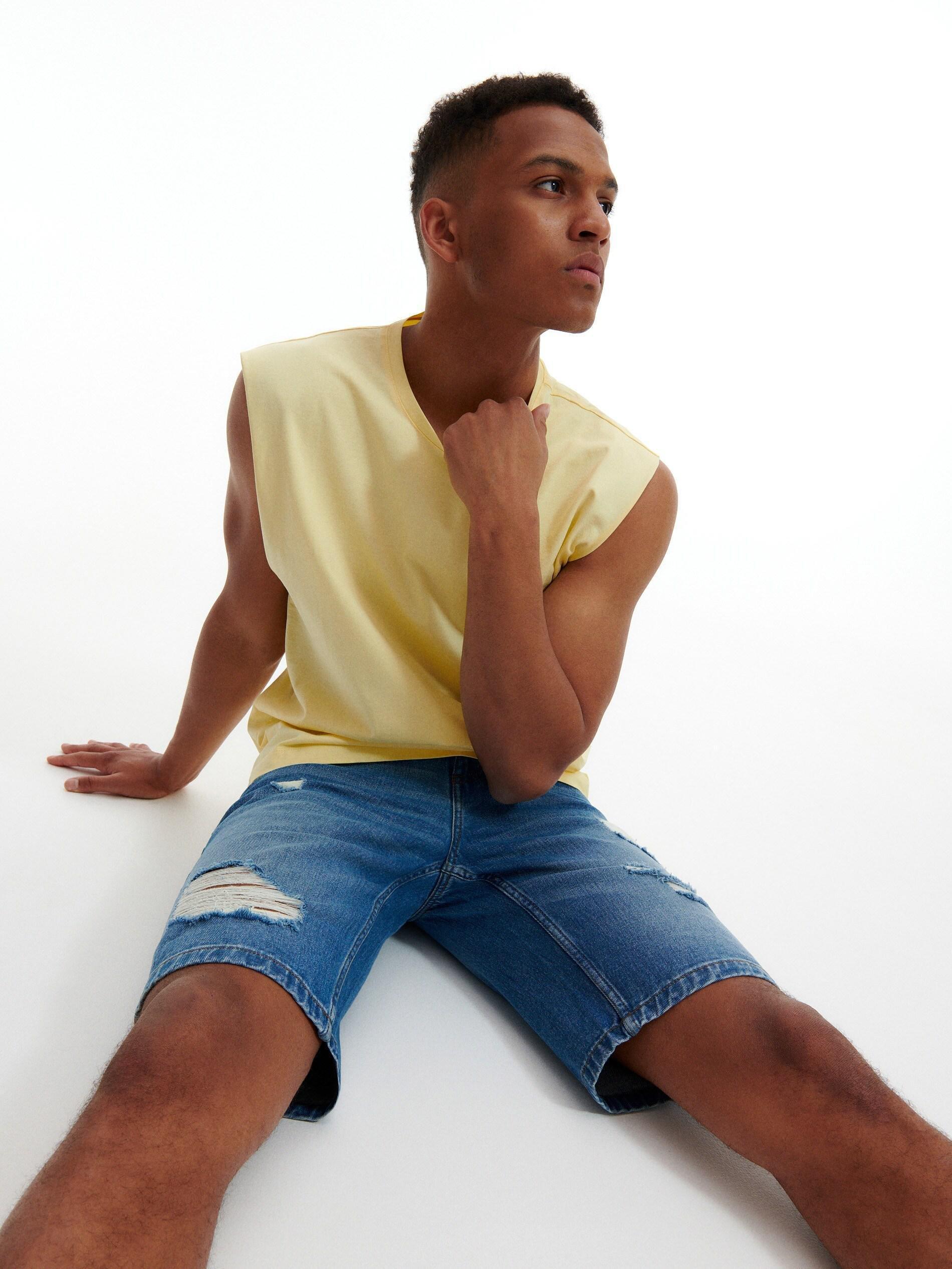 Blue Denim Regular Shorts, , large image number 2