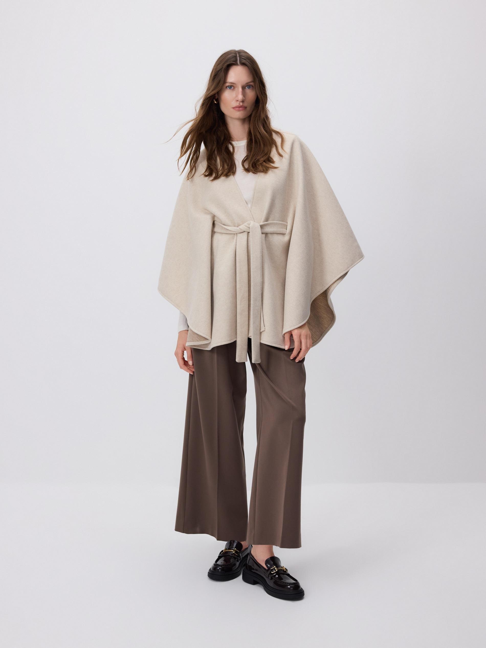 Beige Poncho With Tie, Ivory, large image number 0
