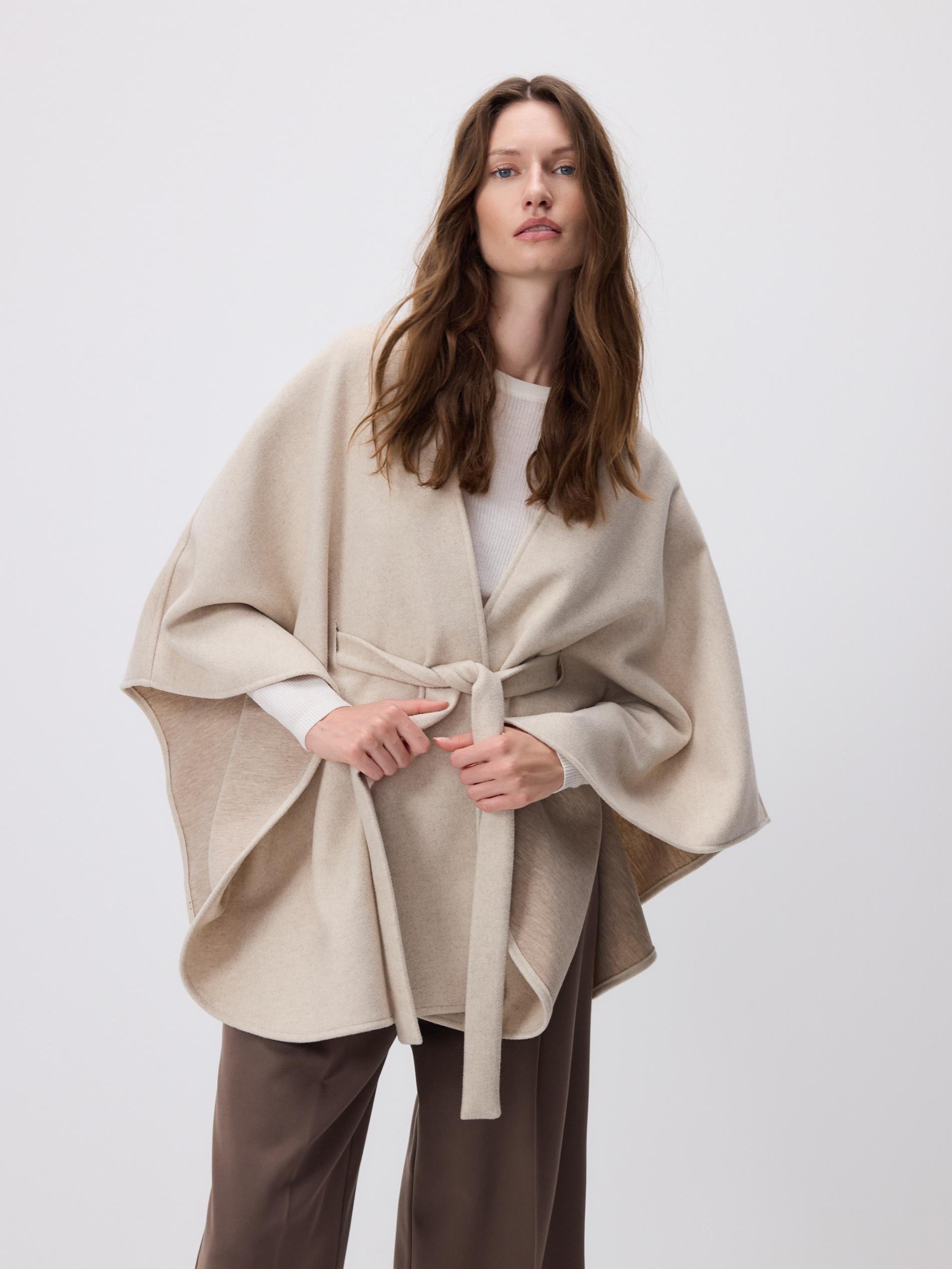 Beige Poncho With Tie, Ivory, large image number 1