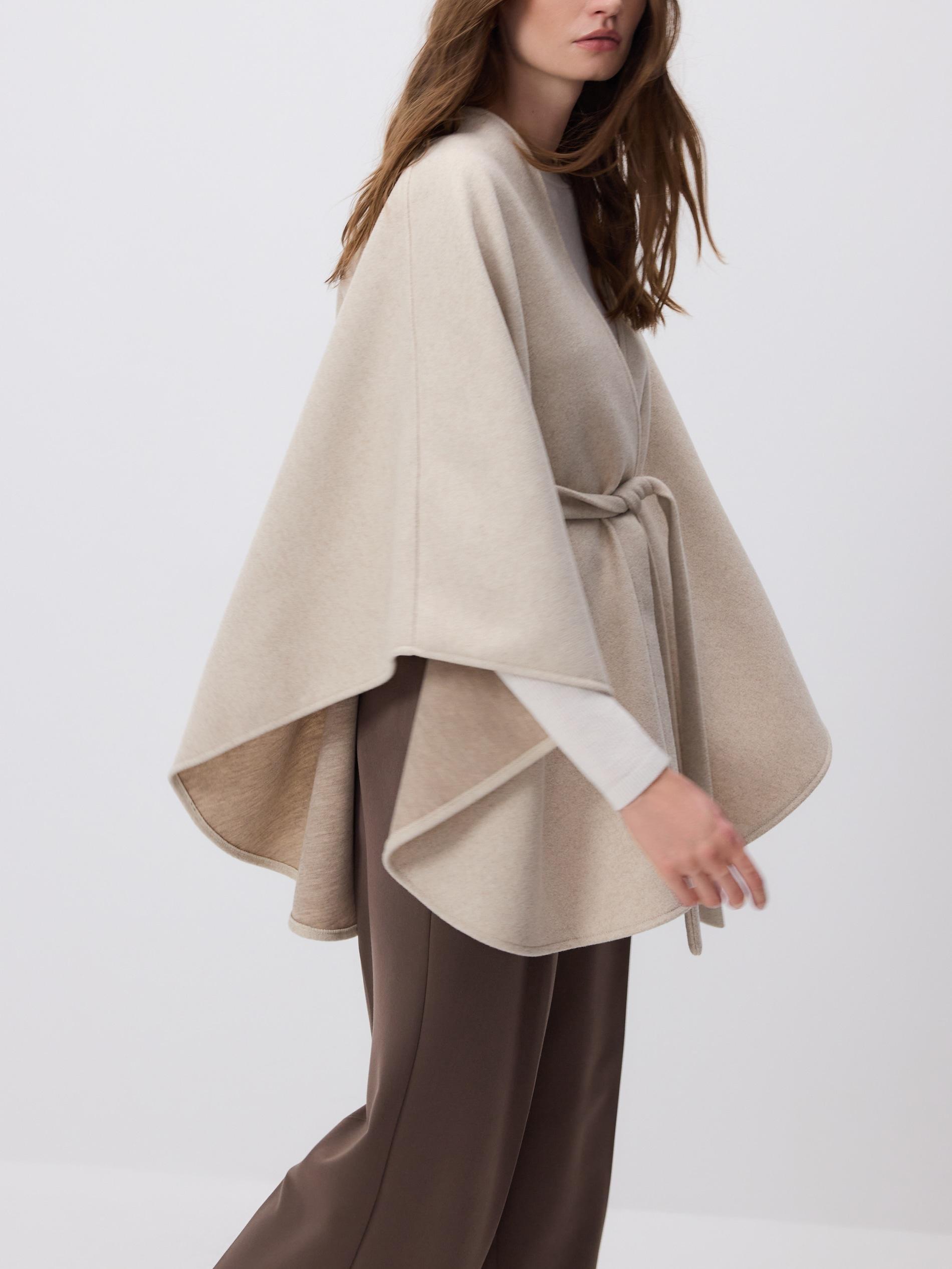 Beige Poncho With Tie, Ivory, large image number 2