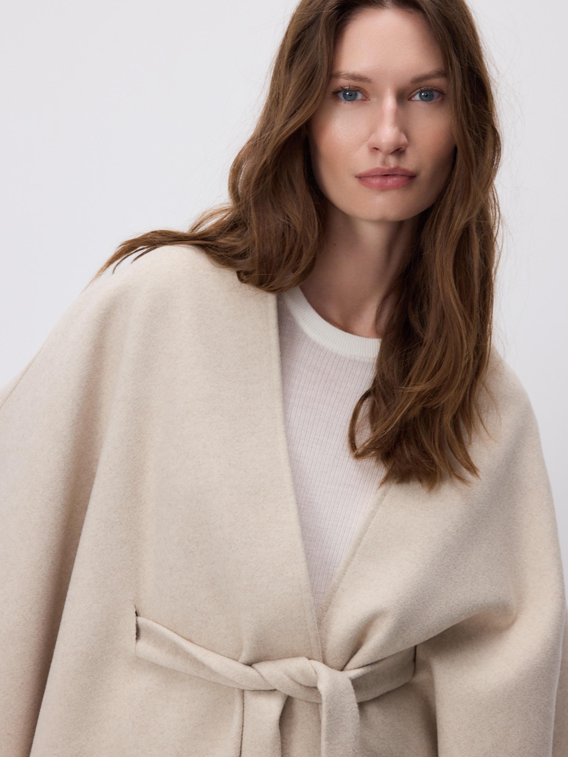 Beige Poncho With Tie, Ivory, large image number 3