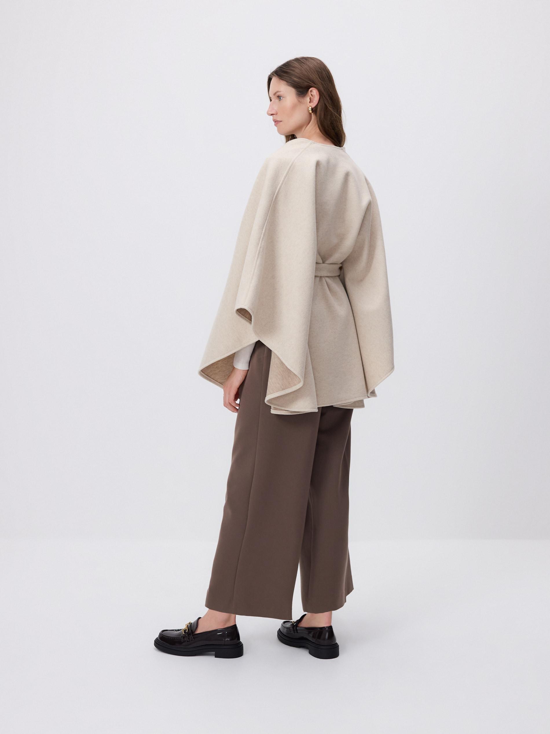 Beige Poncho With Tie, Ivory, large image number 4