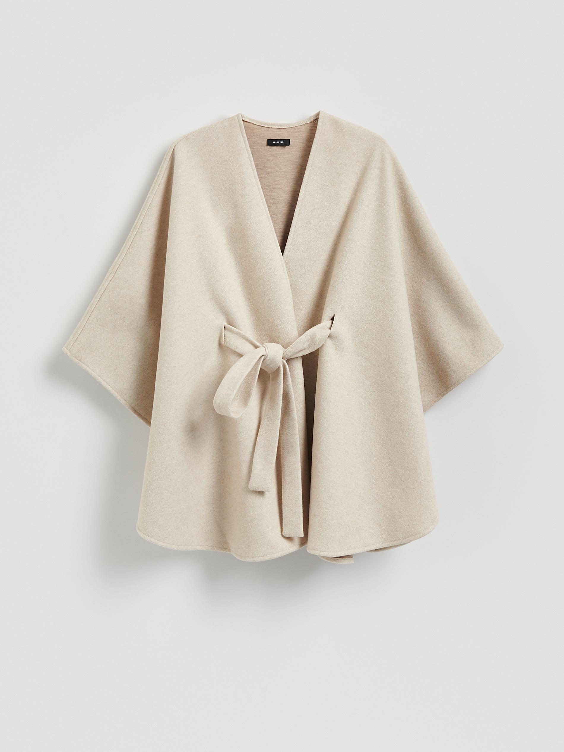 Beige Poncho With Tie, Ivory, large image number 5