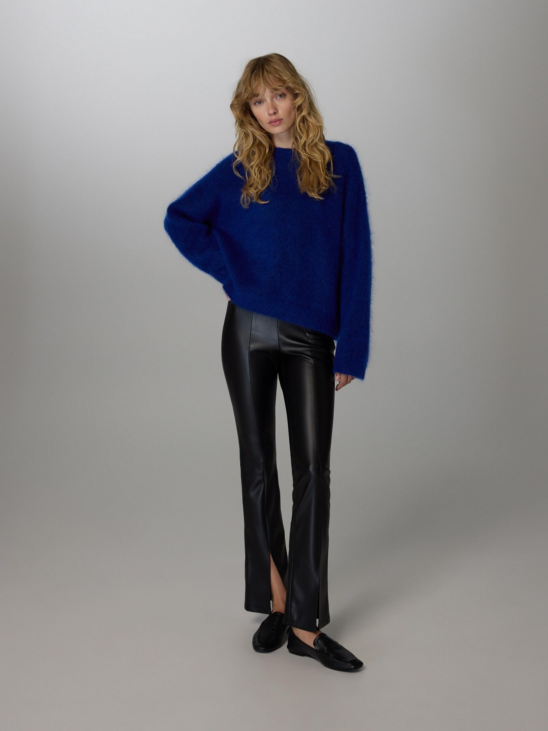 Black Faux Leather Trousers, Black, large image number 0