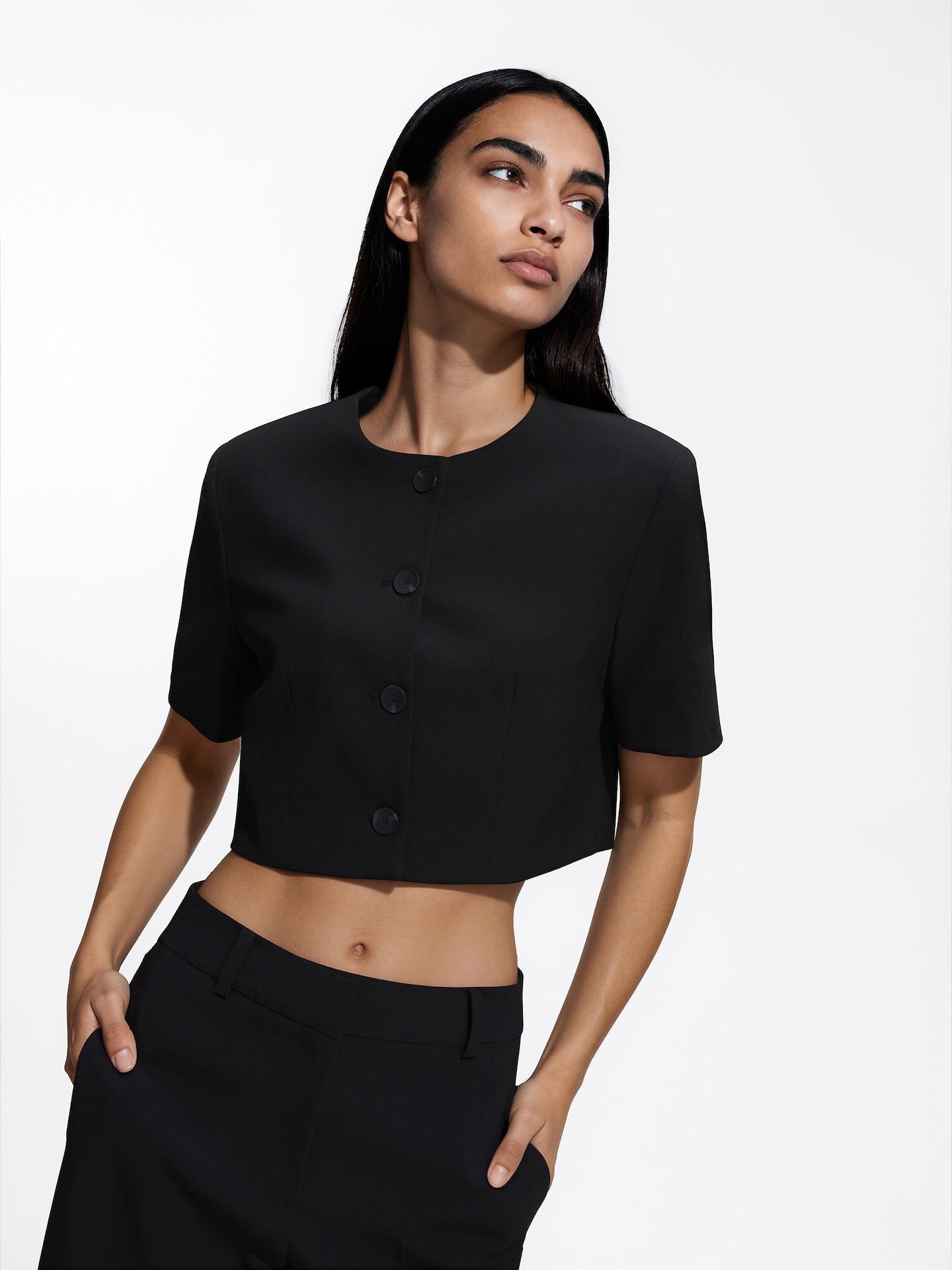 Black Cropped Blazer, Black, medium
