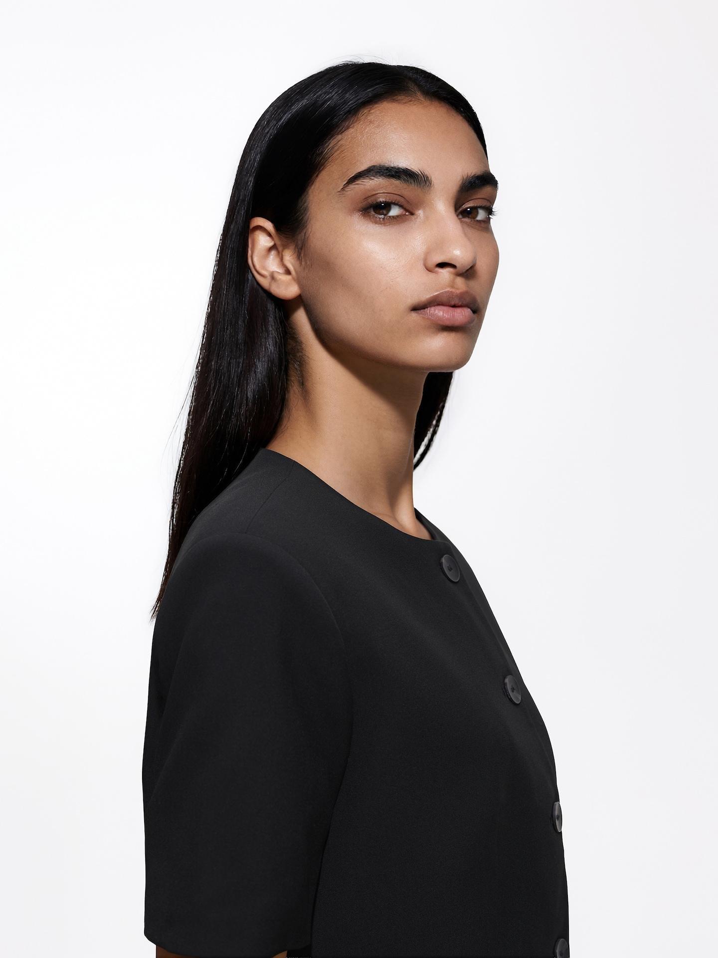 Black Cropped Blazer, Black, medium