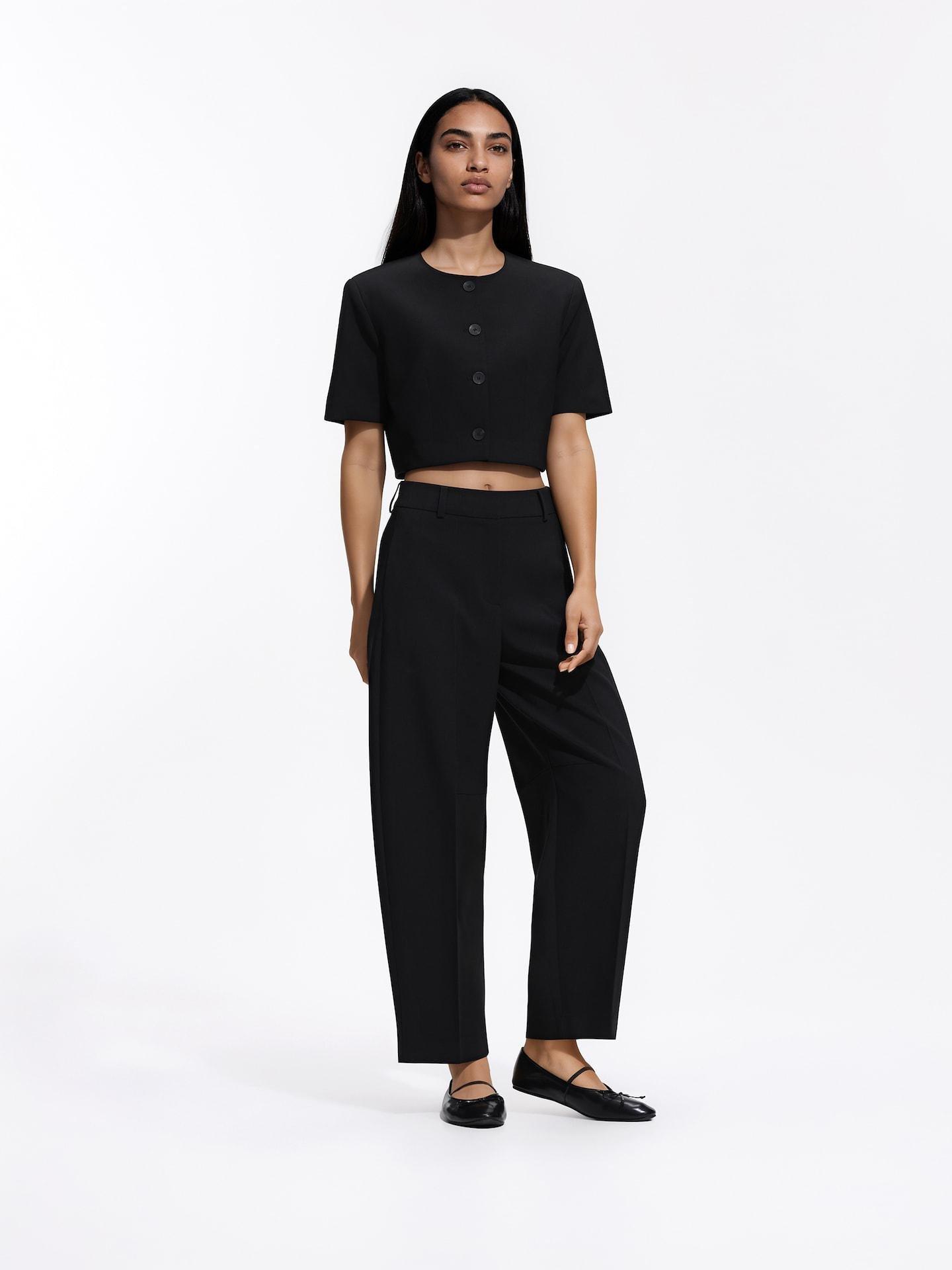 Black Cropped Blazer, Black, medium
