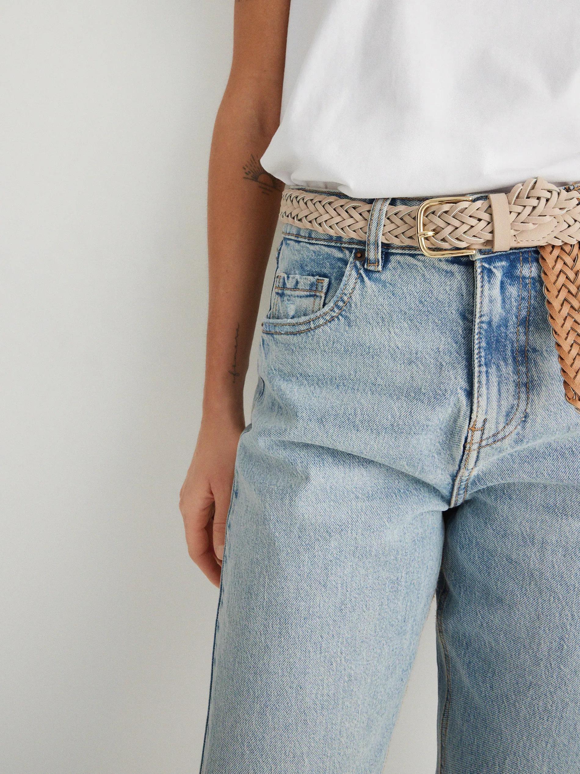 Beige Woven Belt With Buckle, , large image number 0