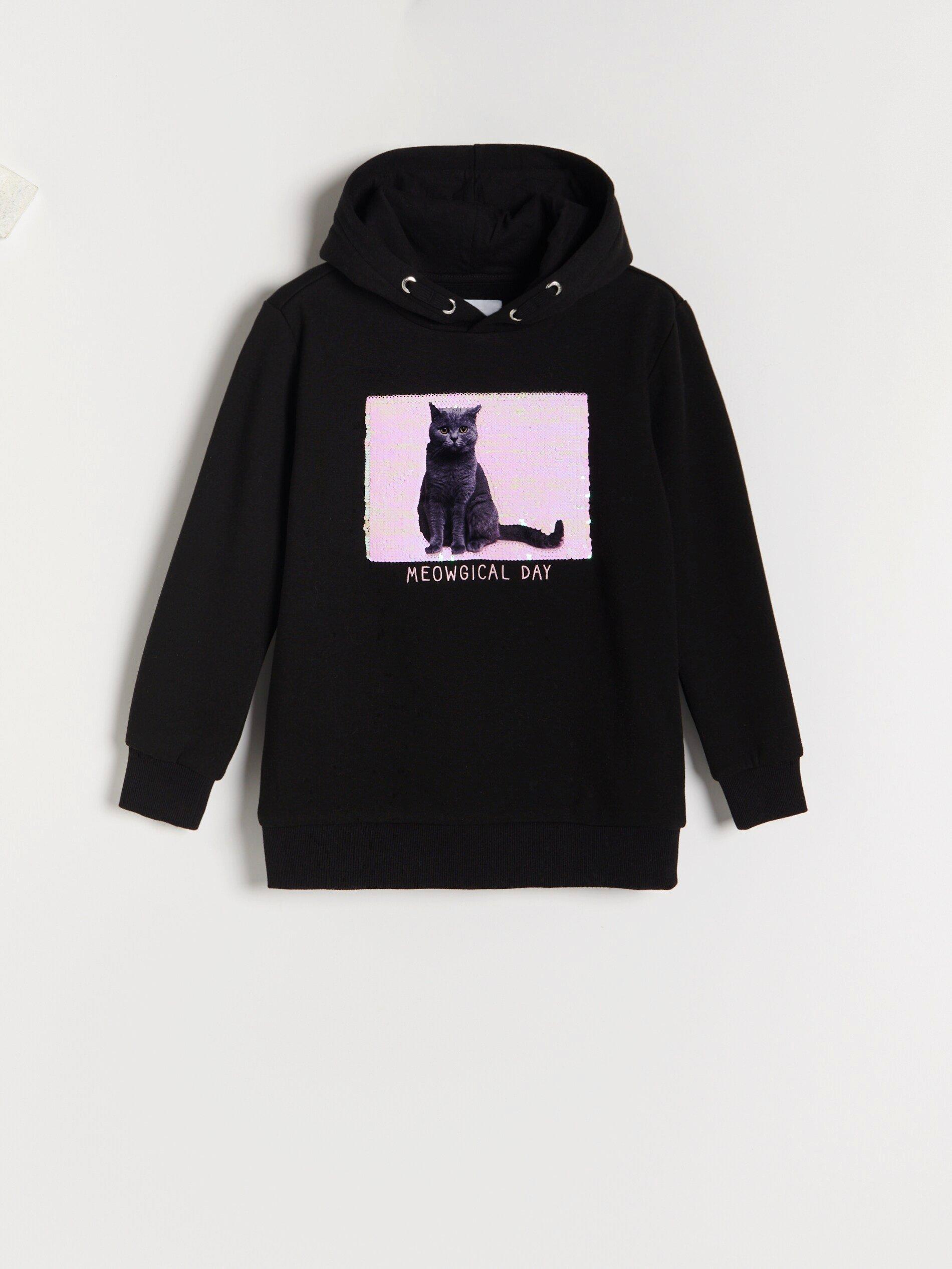 Black Sweatshirt With Applique, Kids Girl, , large image number 2