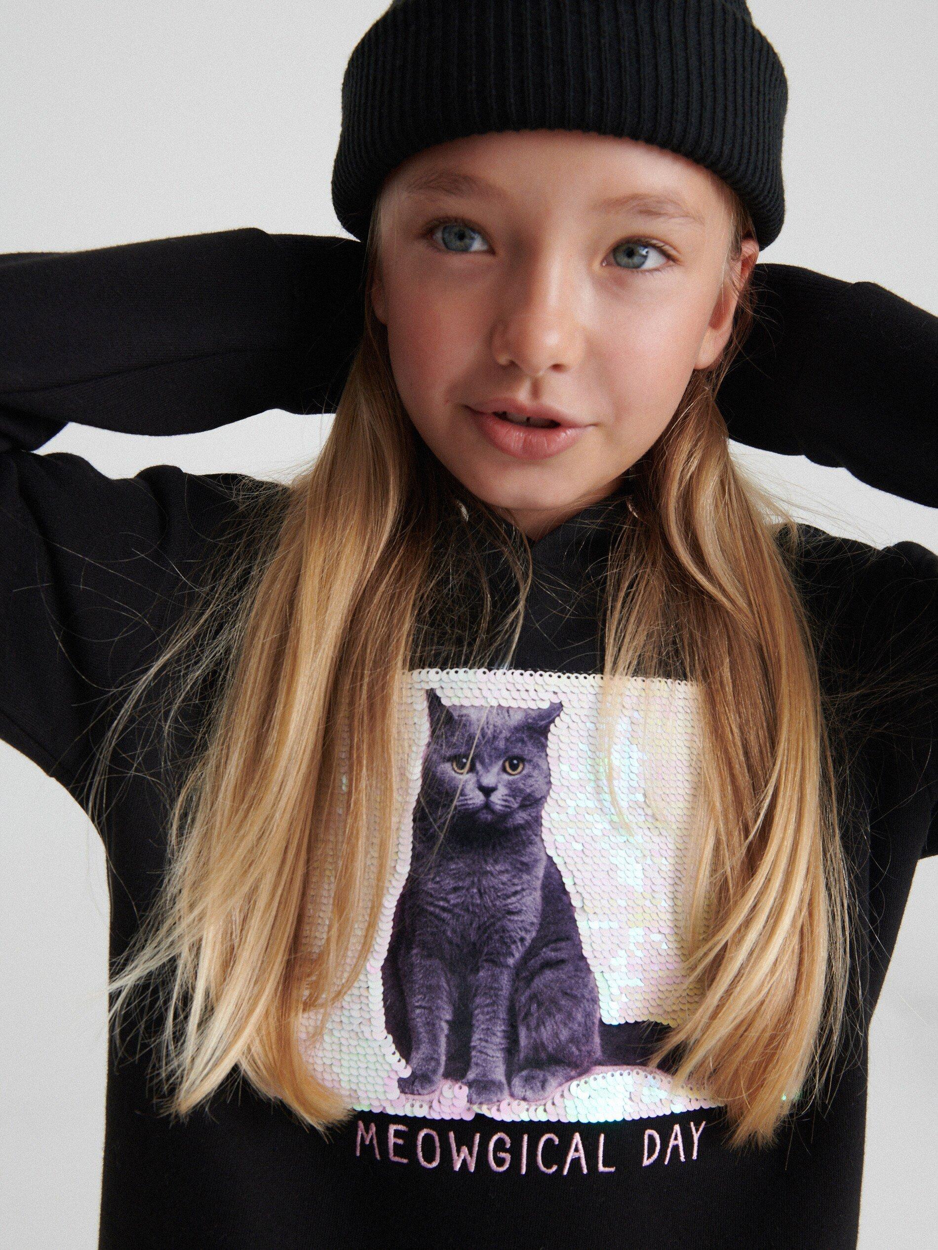 Black Sweatshirt With Applique, Kids Girl, , large image number 4