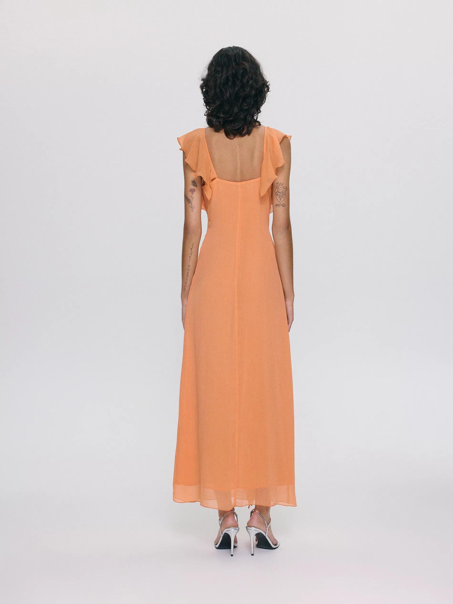 Orange Ruffle Details Midi Dress, , large image number 6
