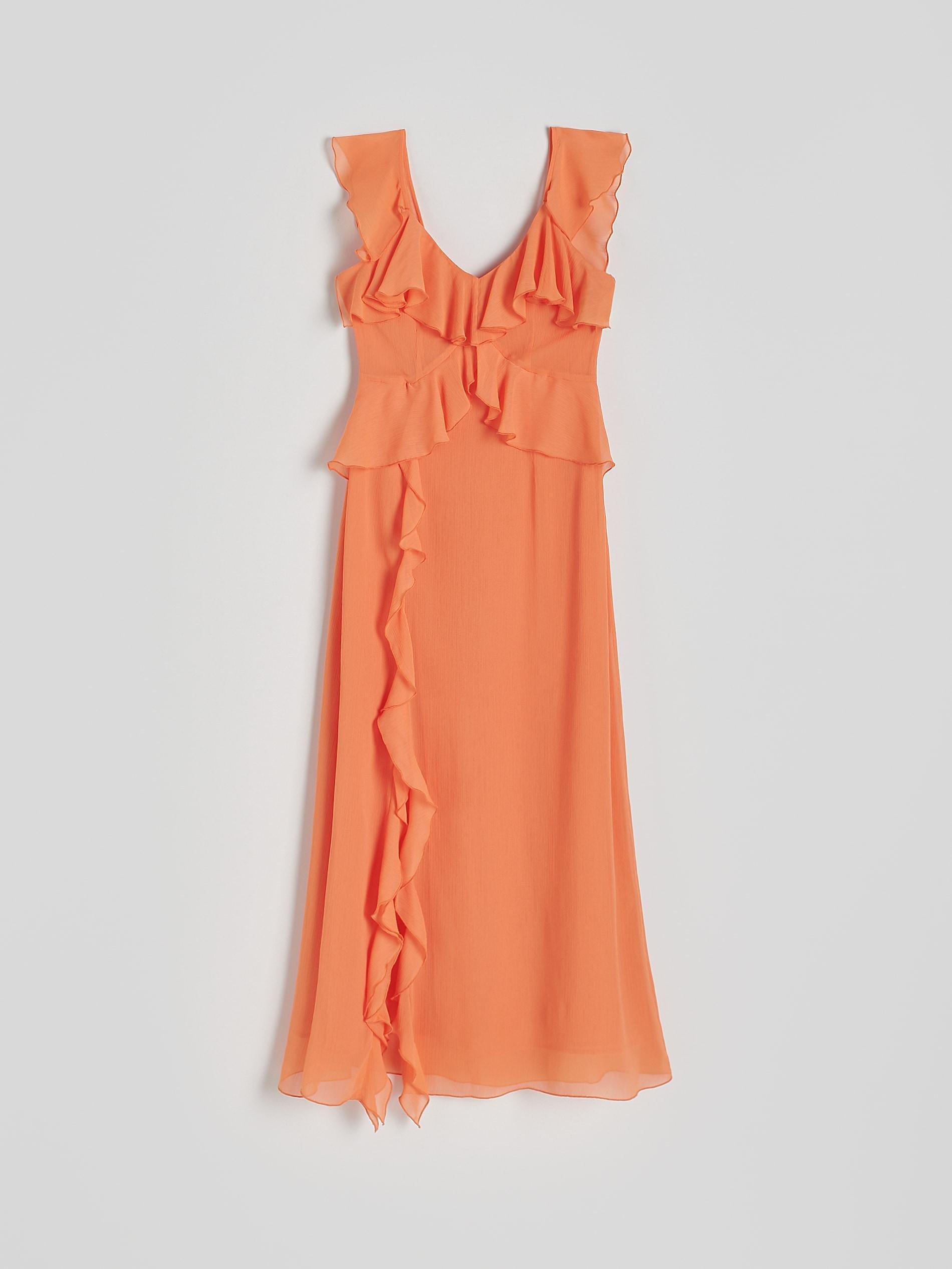 Orange Ruffle Details Midi Dress, , large image number 7