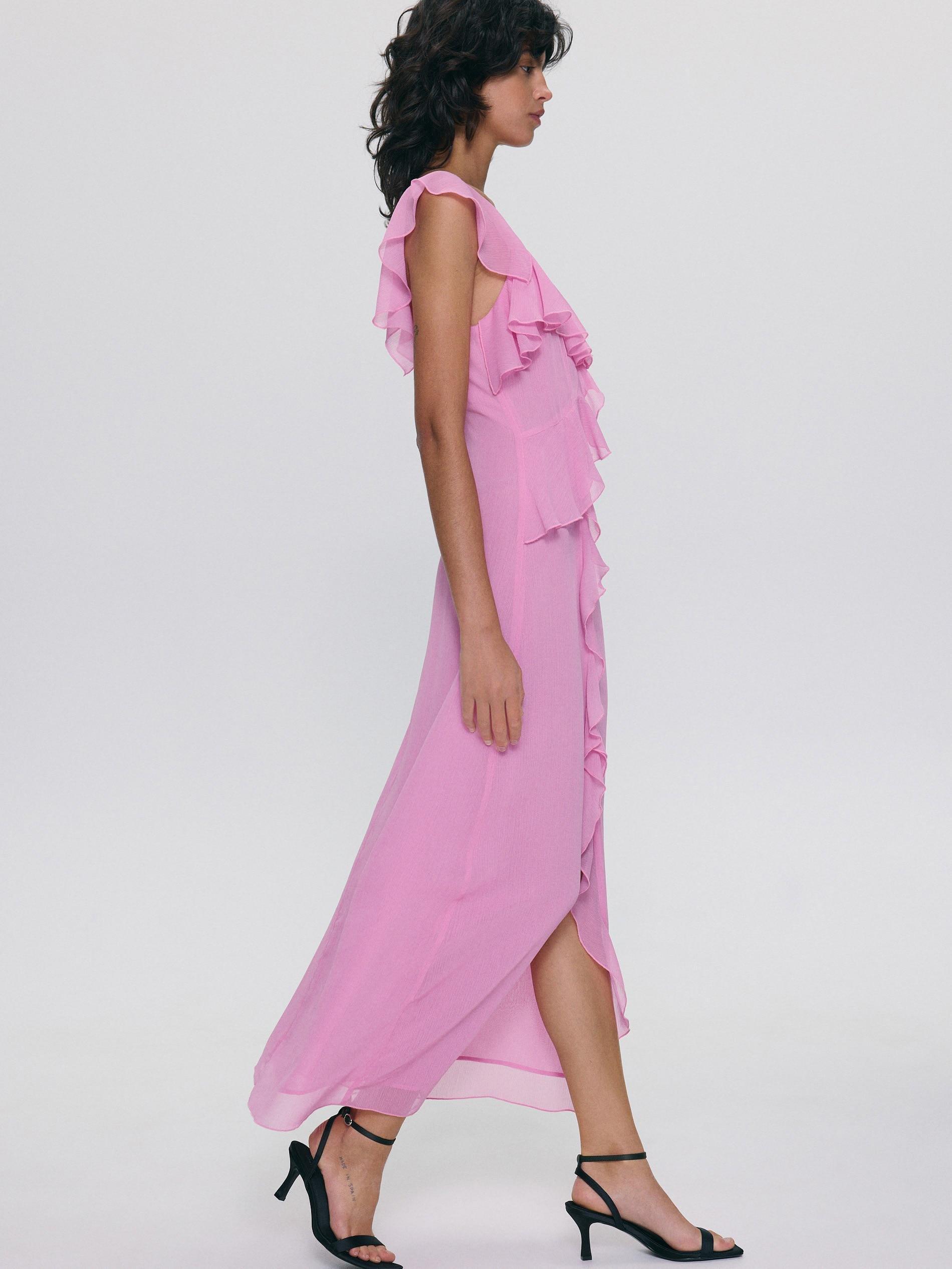 Pink Ruffle Details Midi Dress, , large image number 2