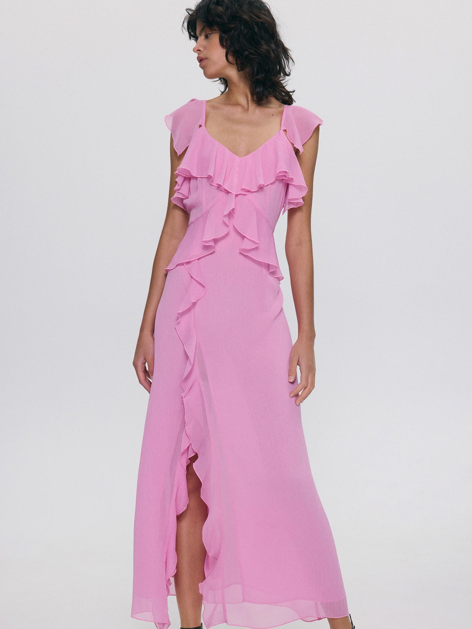 Pink Ruffle Details Midi Dress, , large image number 6