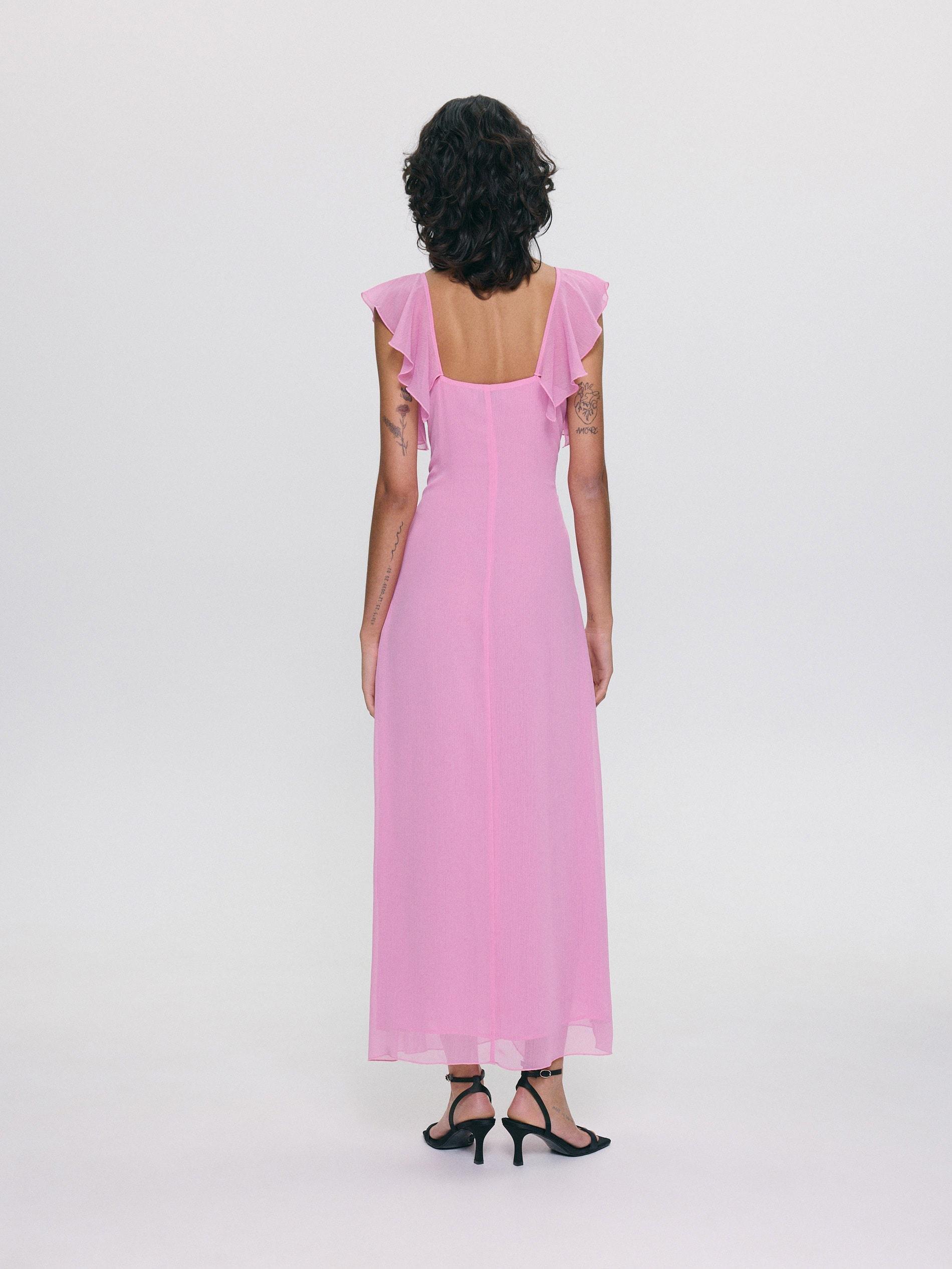 Pink Ruffle Details Midi Dress, , large image number 7