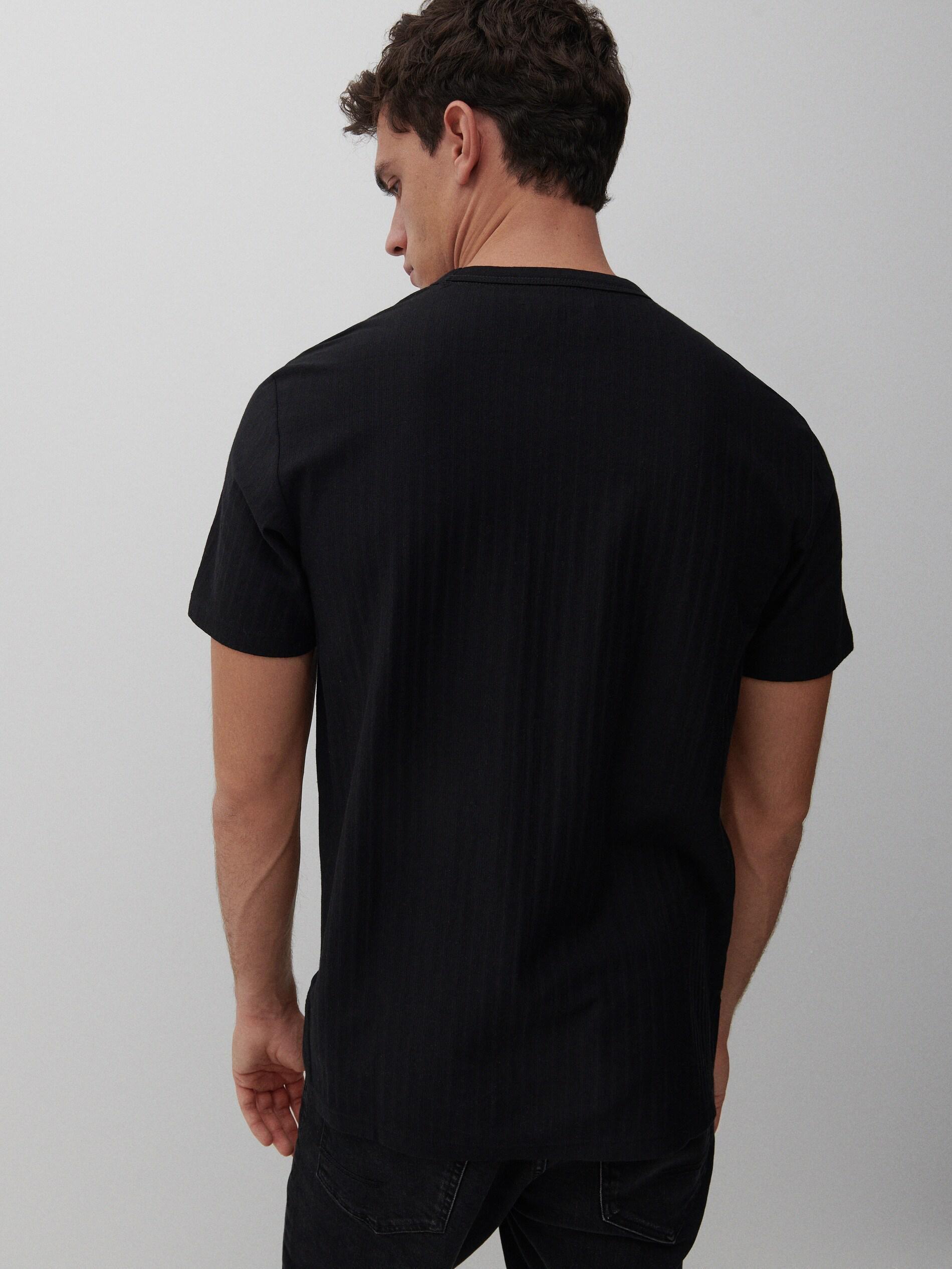 Black Ribbed Cotton T-Shirt, Men, , large image number 2