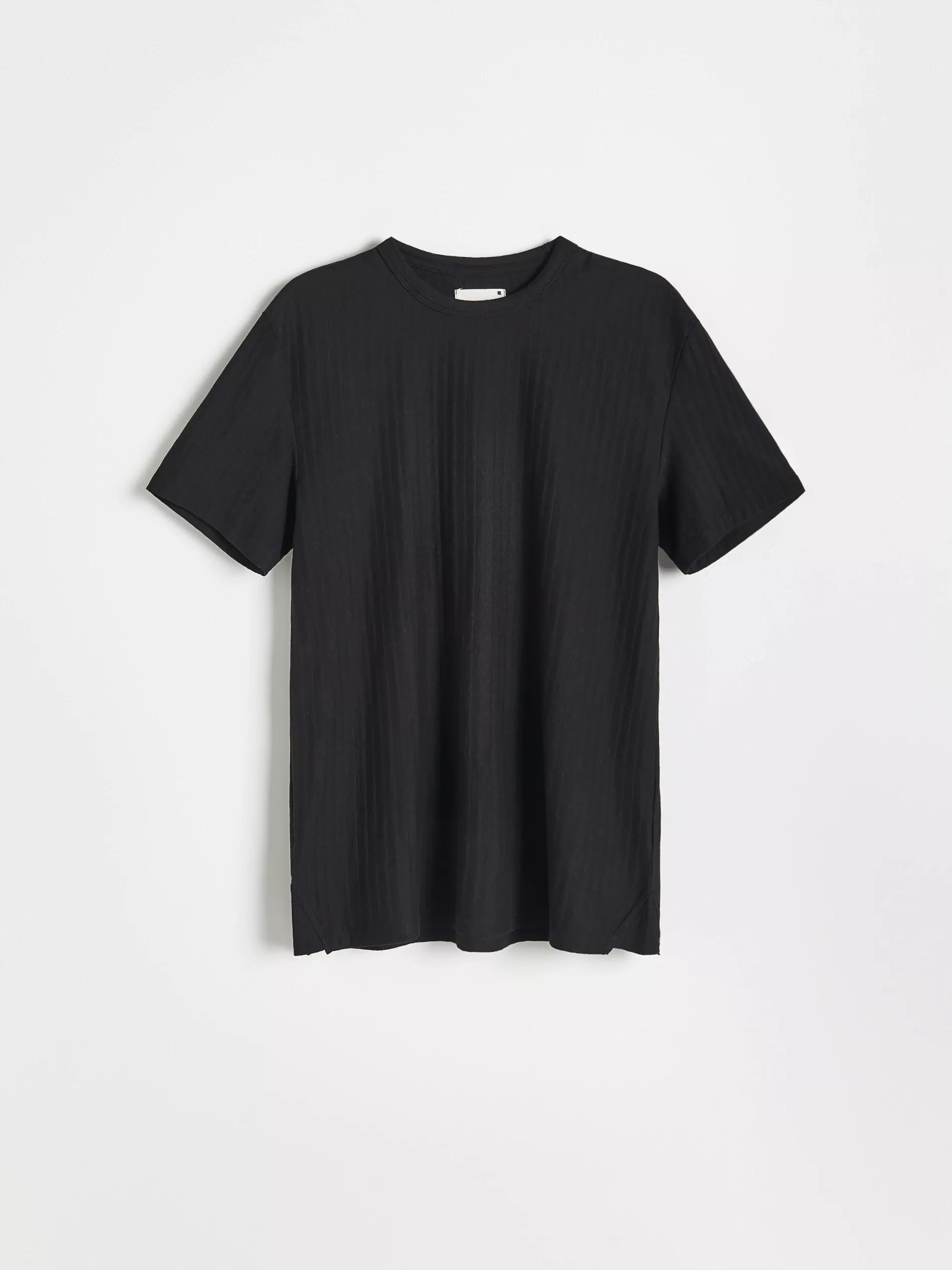 Black Ribbed Cotton T-Shirt, Men, , large image number 3