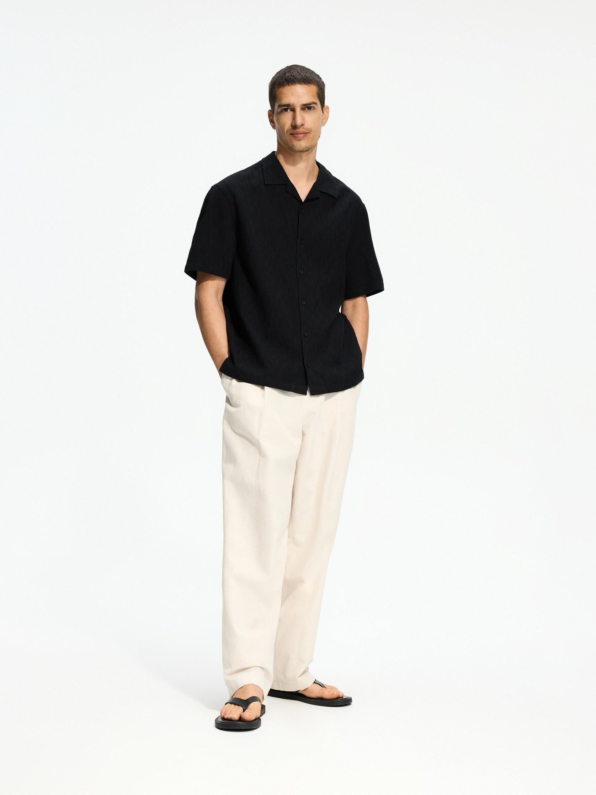 Black Structural Fabric Regular Fit Shirt, Black, large image number 0