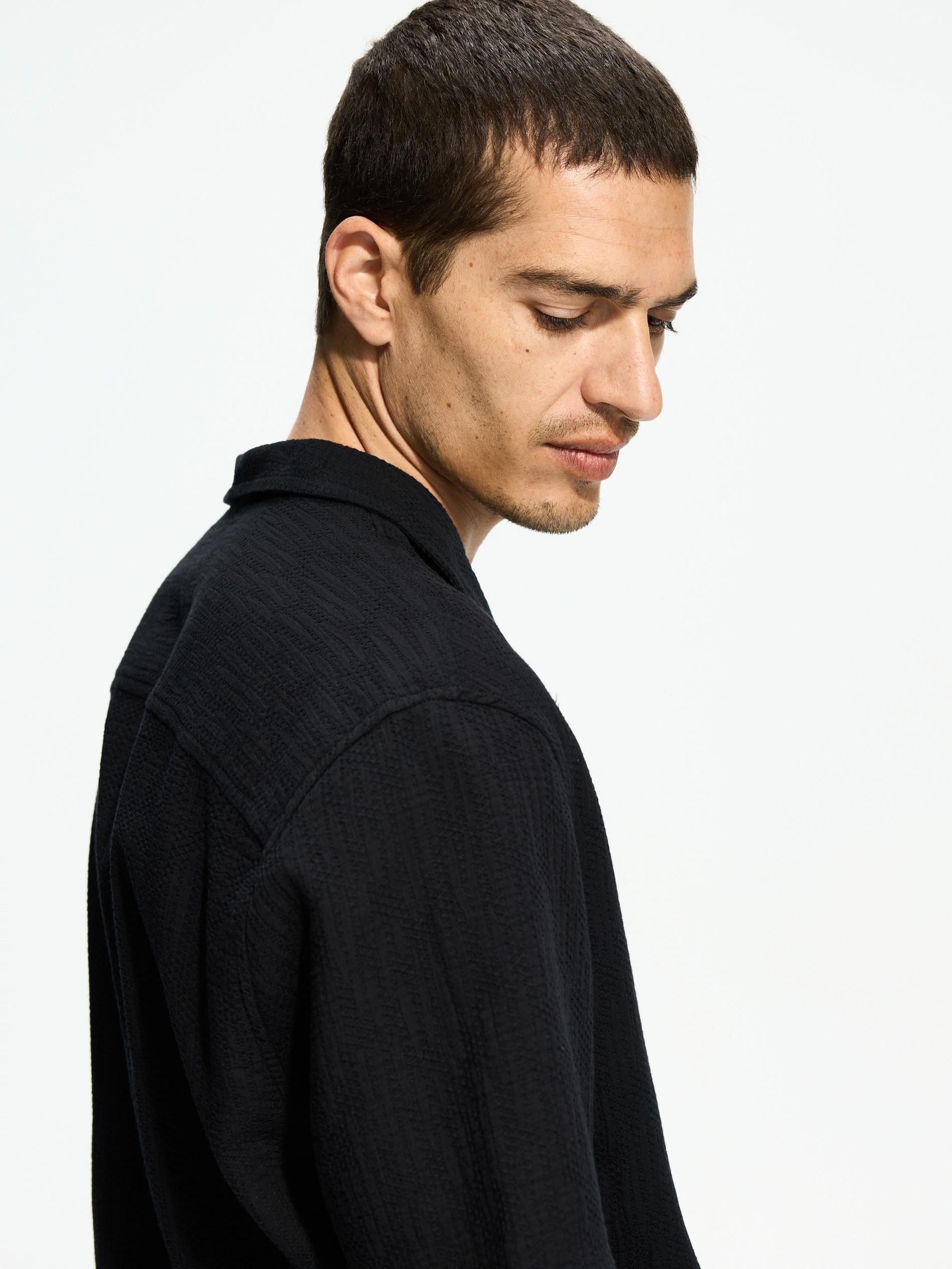 Black Structural Fabric Regular Fit Shirt, Black, large image number 1