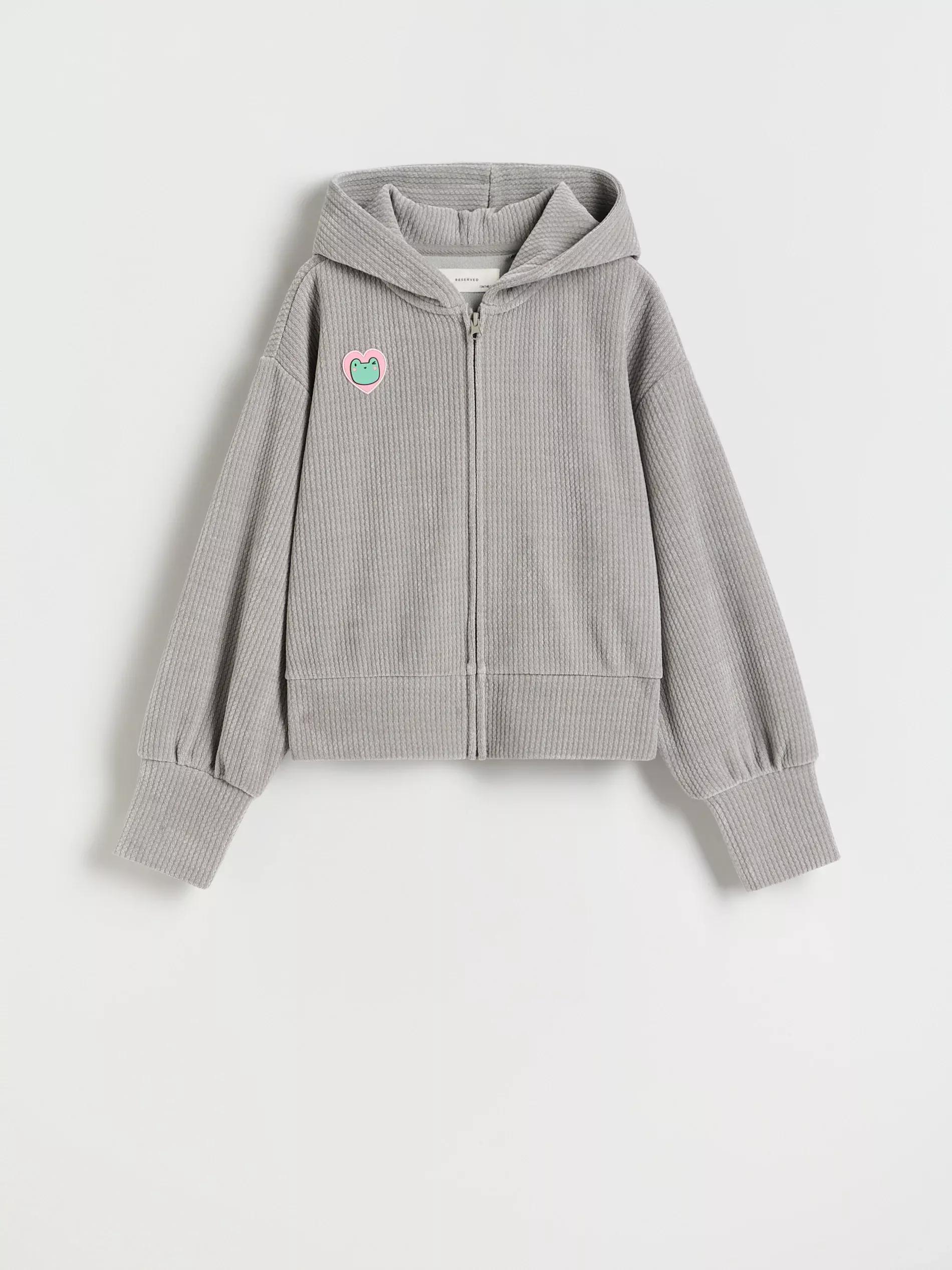 Grey Hooded Knitted Sweater, Kids Girls, , large image number 2