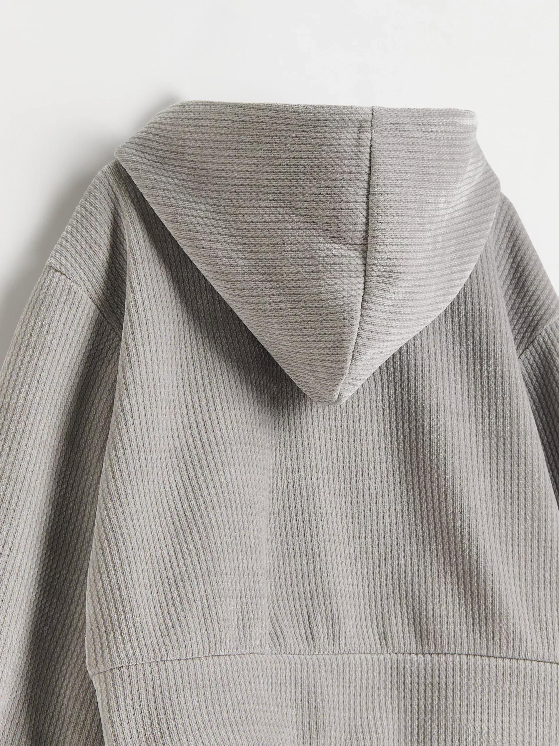 Grey Hooded Knitted Sweater, Kids Girls, , large image number 3