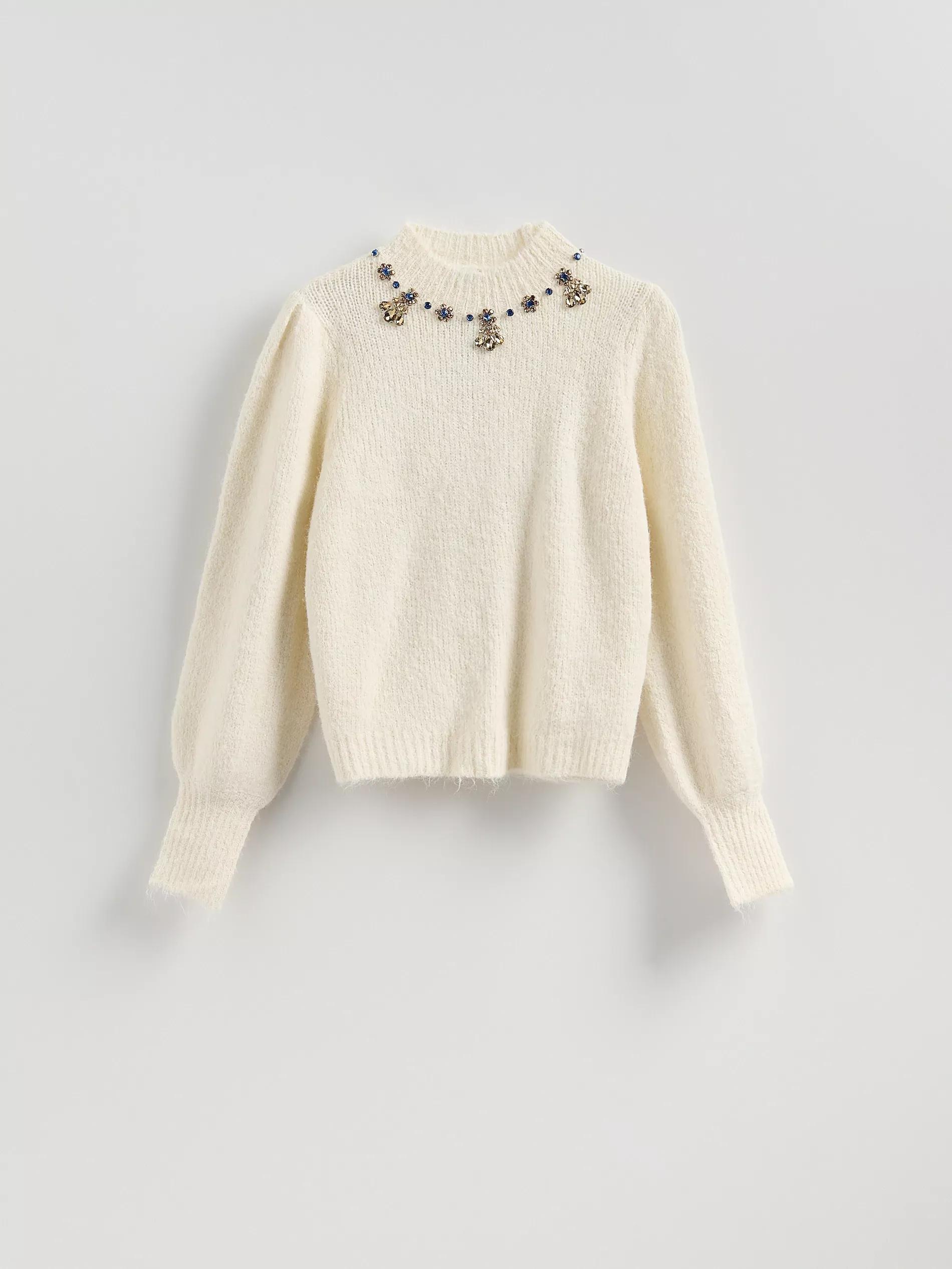 Beige Jumper With Jewellery Appliqu&oslash;&pound;&Acirc;&copy;, Ivory, large image number 4