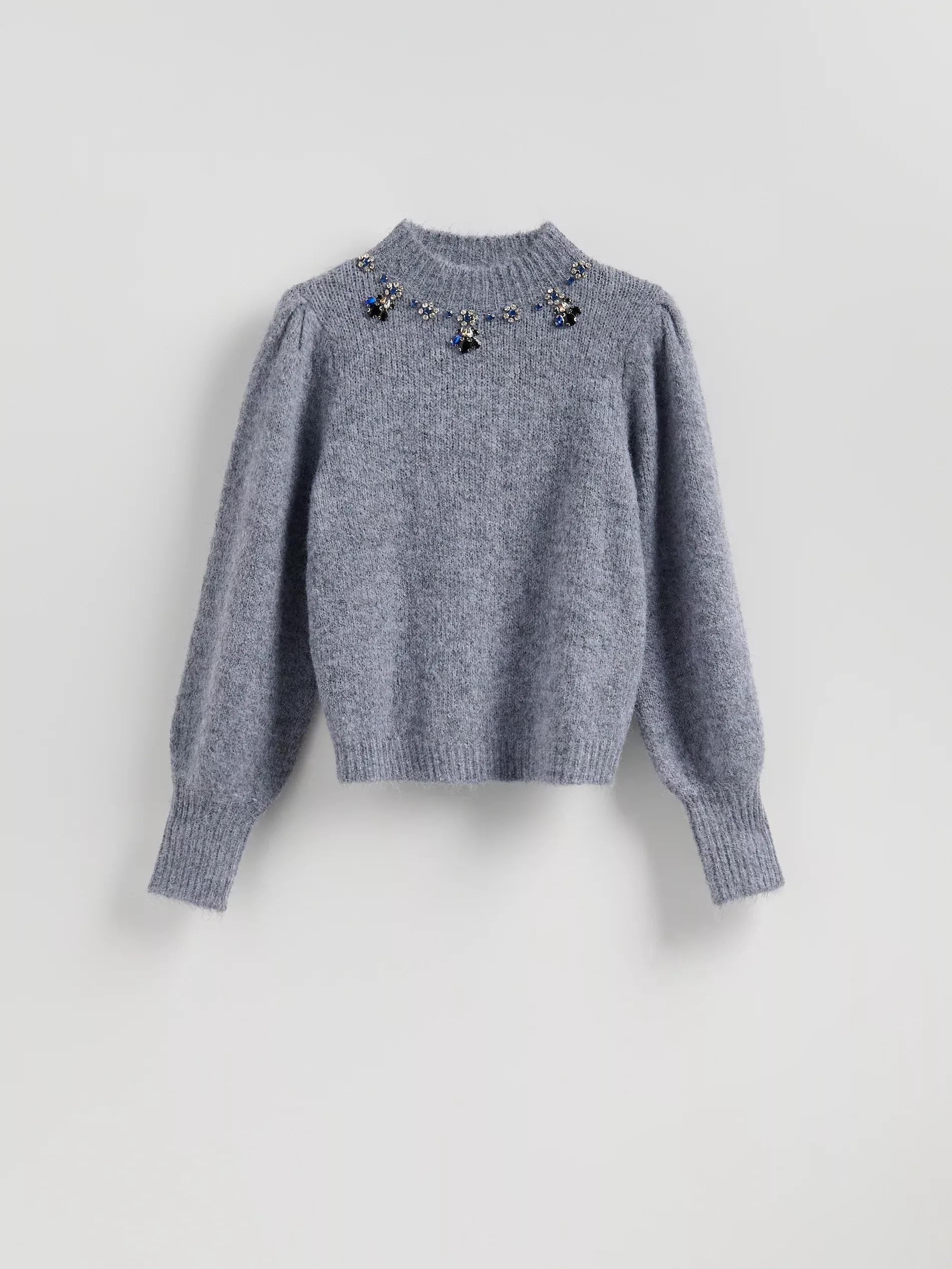 Navy Jumper With Jewellery Appliqu&oslash;&pound;&Acirc;&copy;, Blue, large image number 3