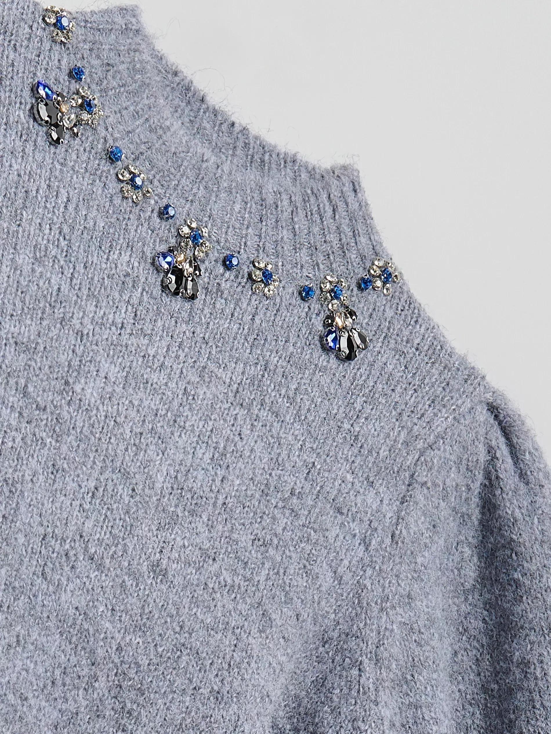 Navy Jumper With Jewellery Appliqu&oslash;&pound;&Acirc;&copy;, Blue, large image number 4