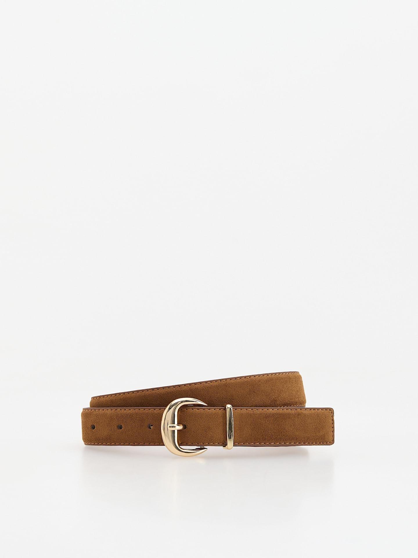 Gold Brown Imitation Suede Belt, Brown, large image number 0