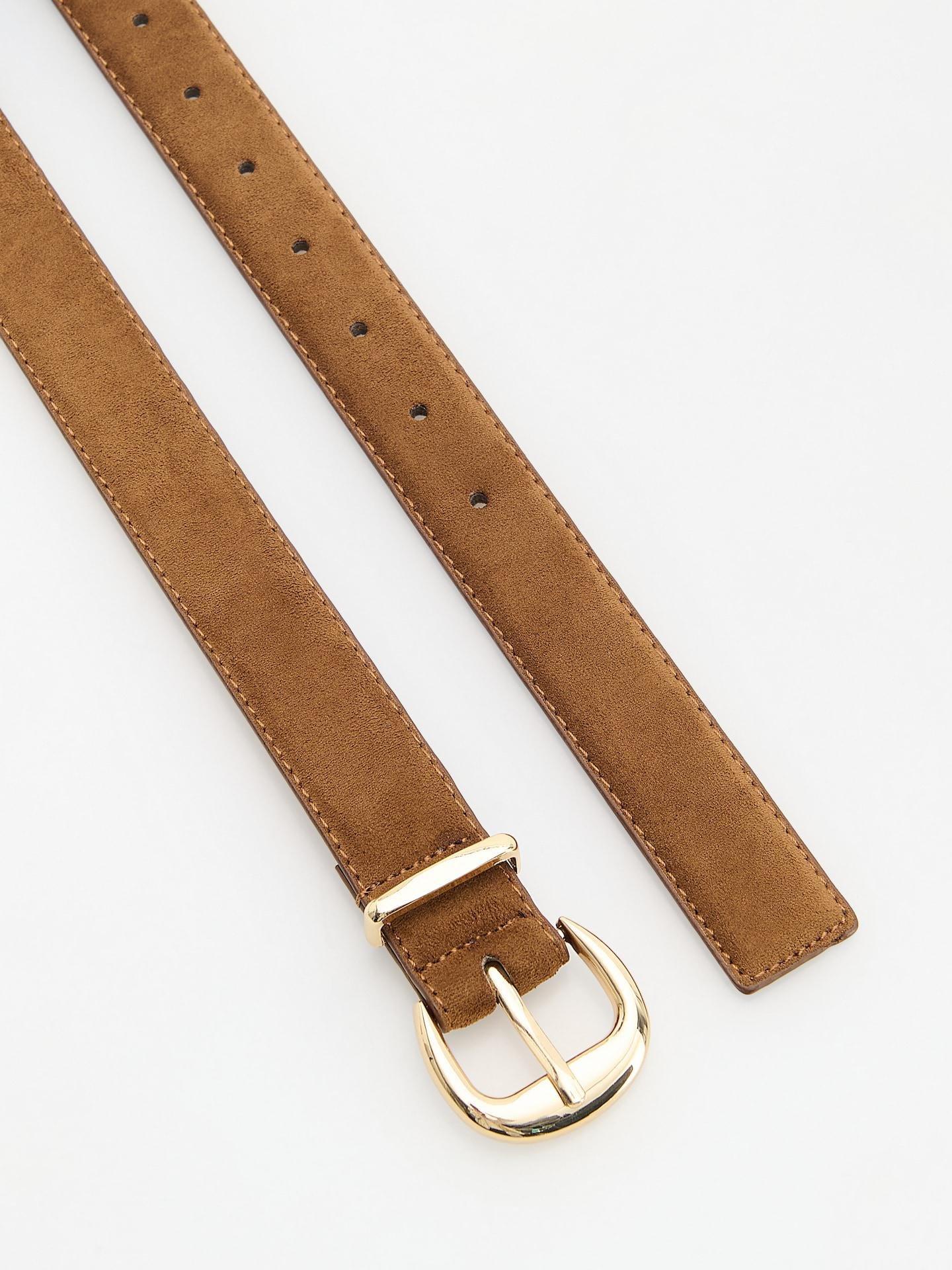 Gold Brown Imitation Suede Belt, Brown, medium