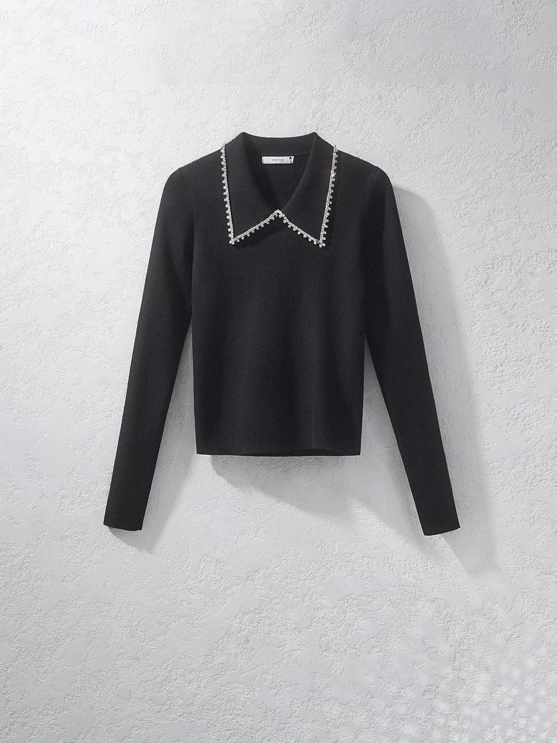 Black Blouse With A Decorative Collar, , large image number 0