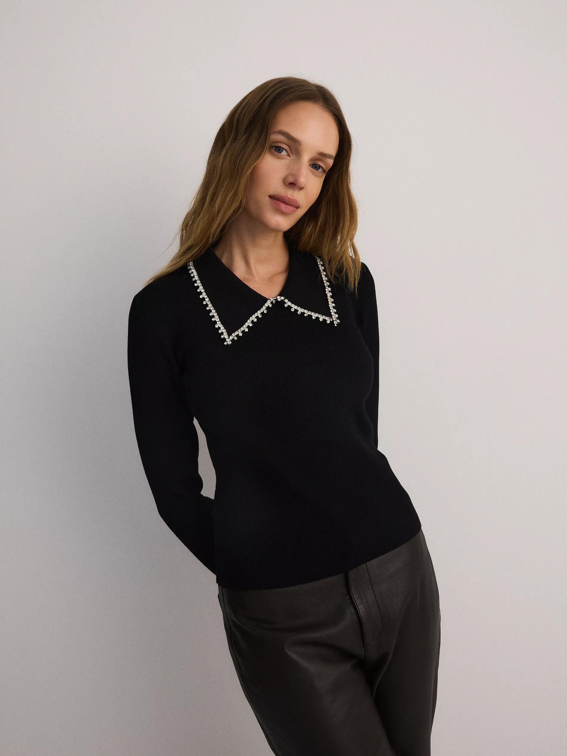 Black Blouse With A Decorative Collar, , large image number 3