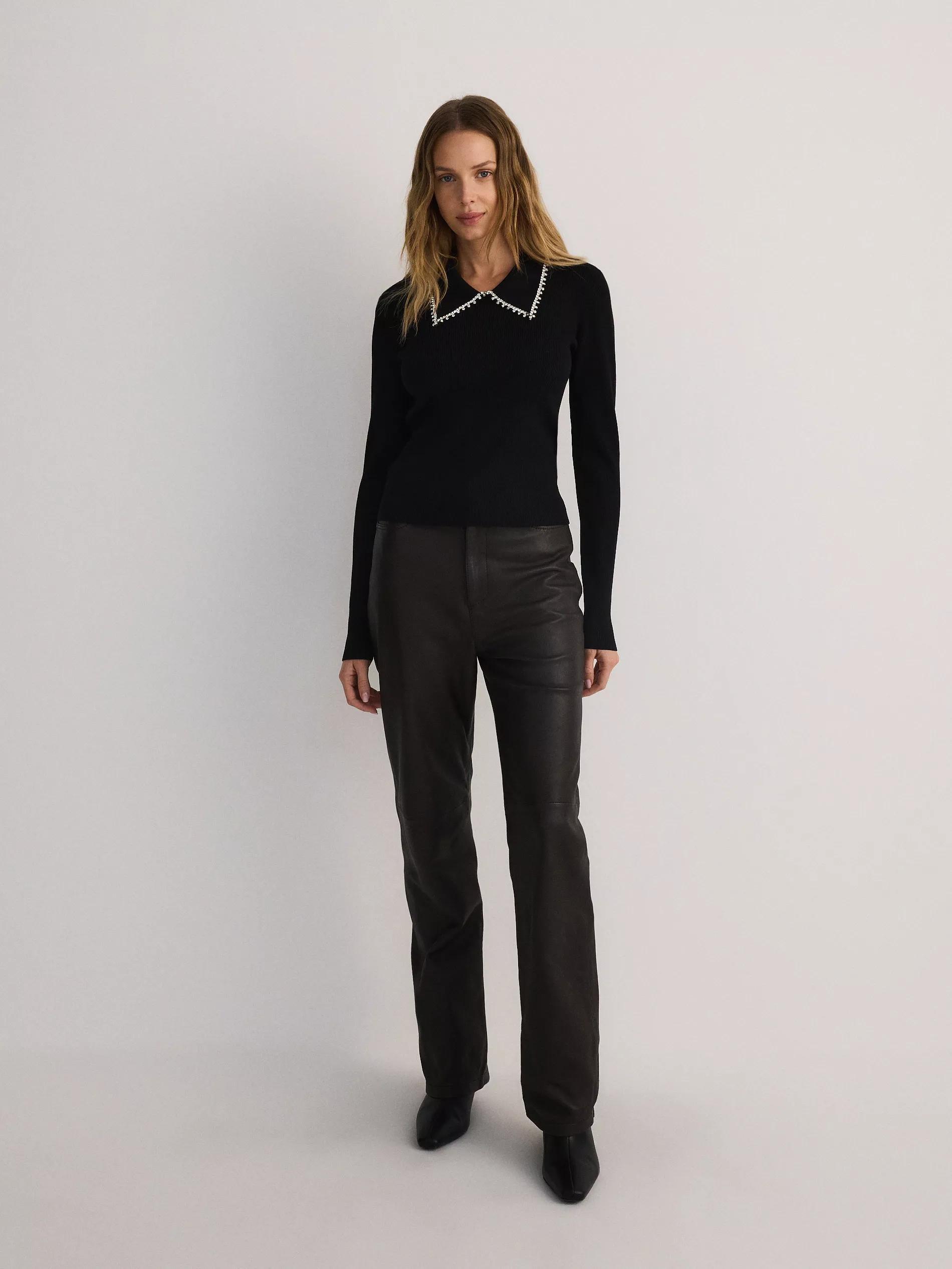 Black Blouse With A Decorative Collar, , large image number 4
