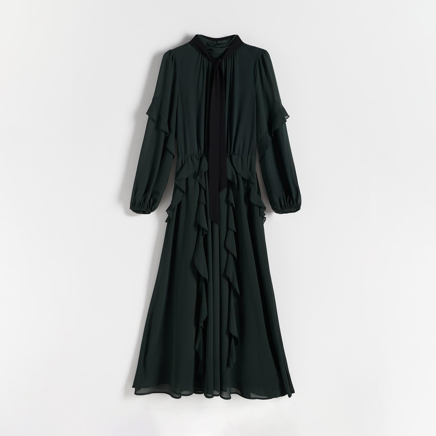 Khaki Maxi Dress With Frills, , large image number 0