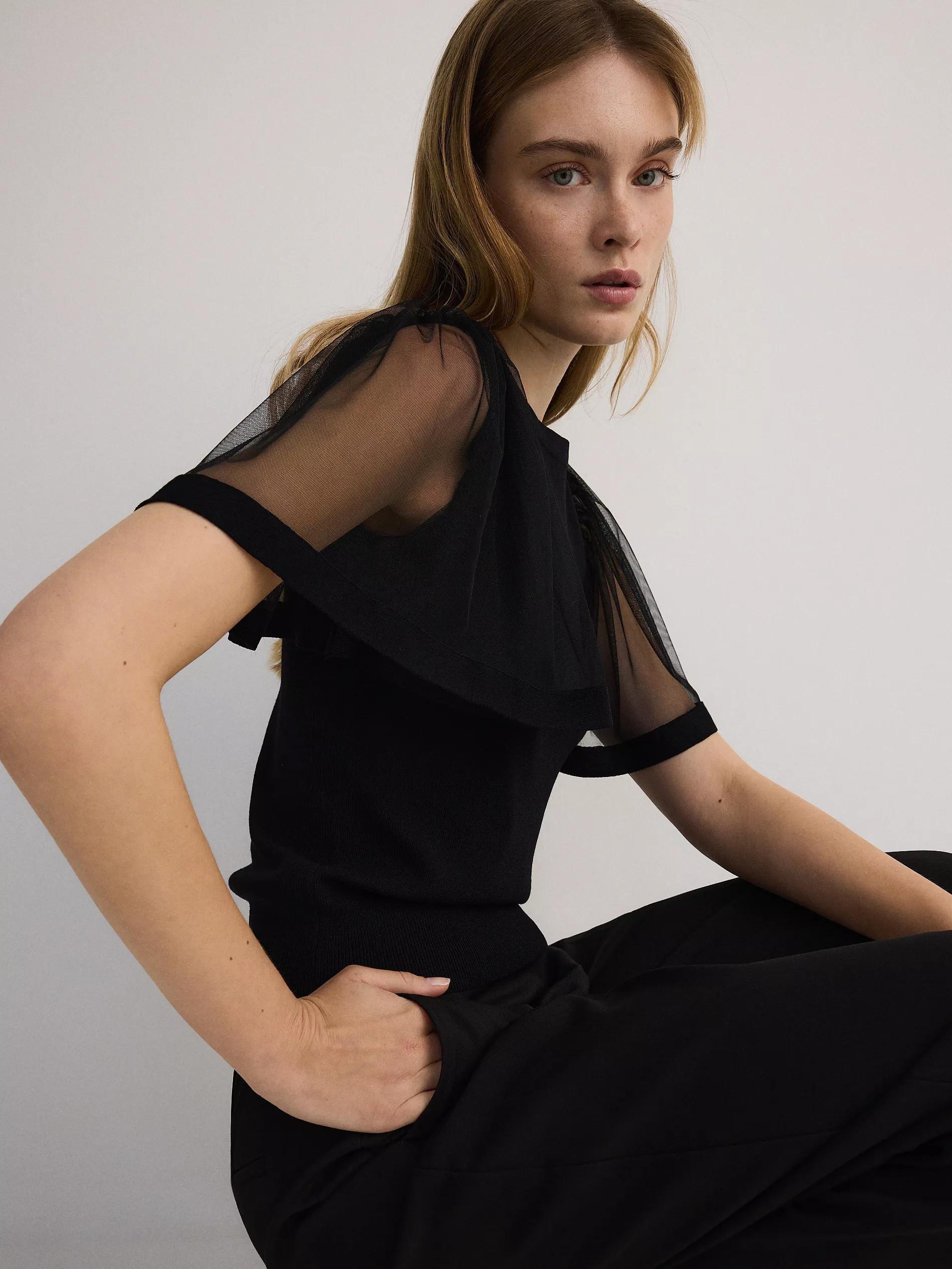Black Blouse With Decorative Sleeves, , large image number 1