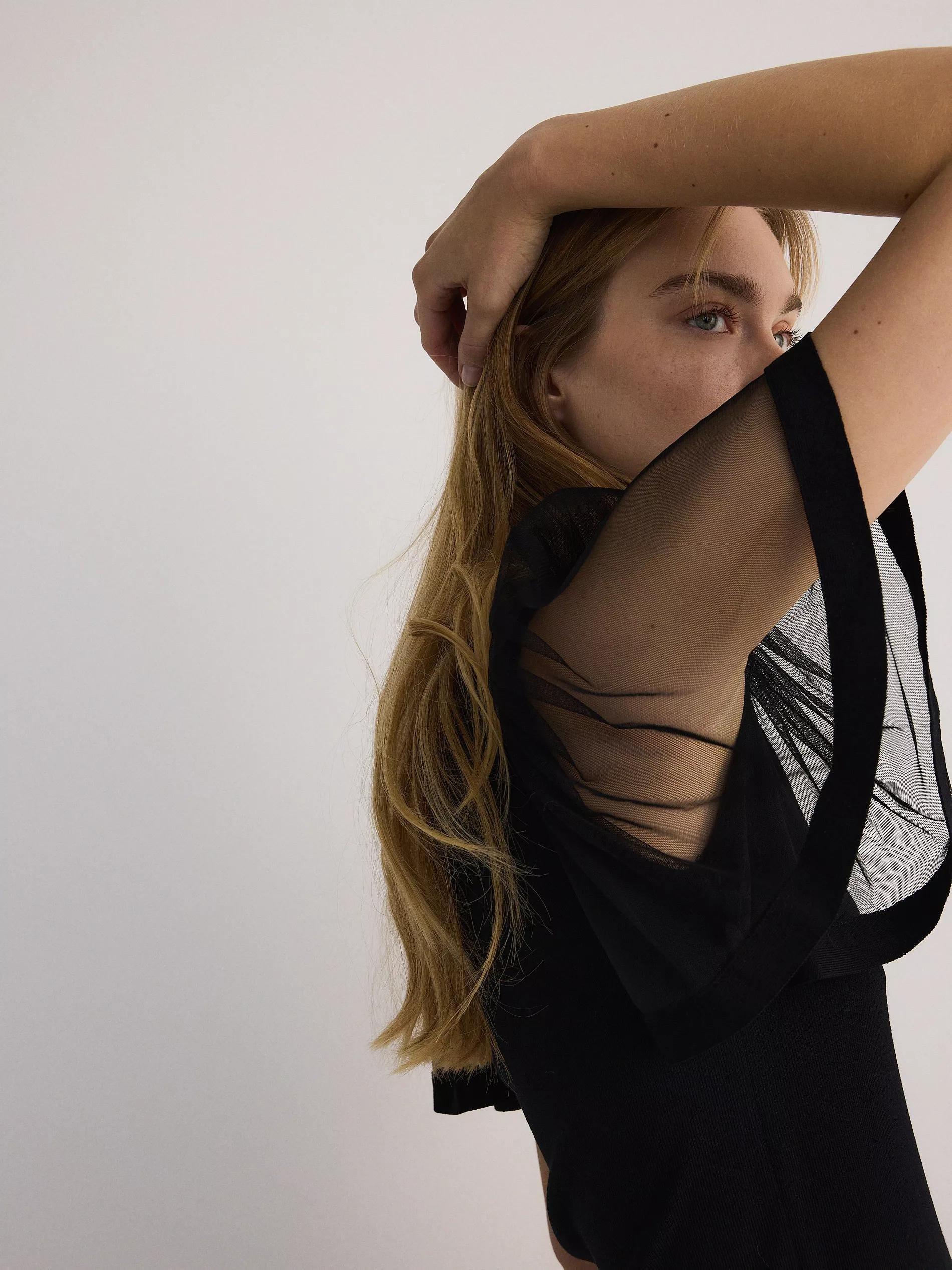 Black Blouse With Decorative Sleeves, , large image number 2