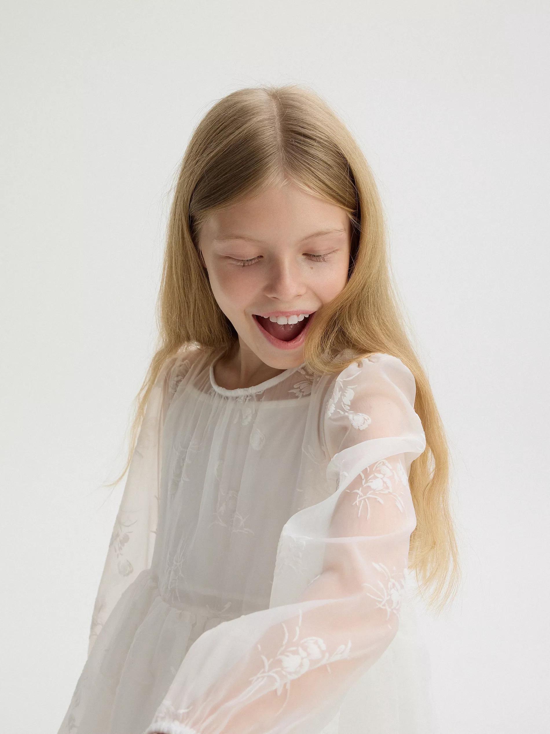 Cream Two-Layered Dress, Kids Girls, , large image number 1