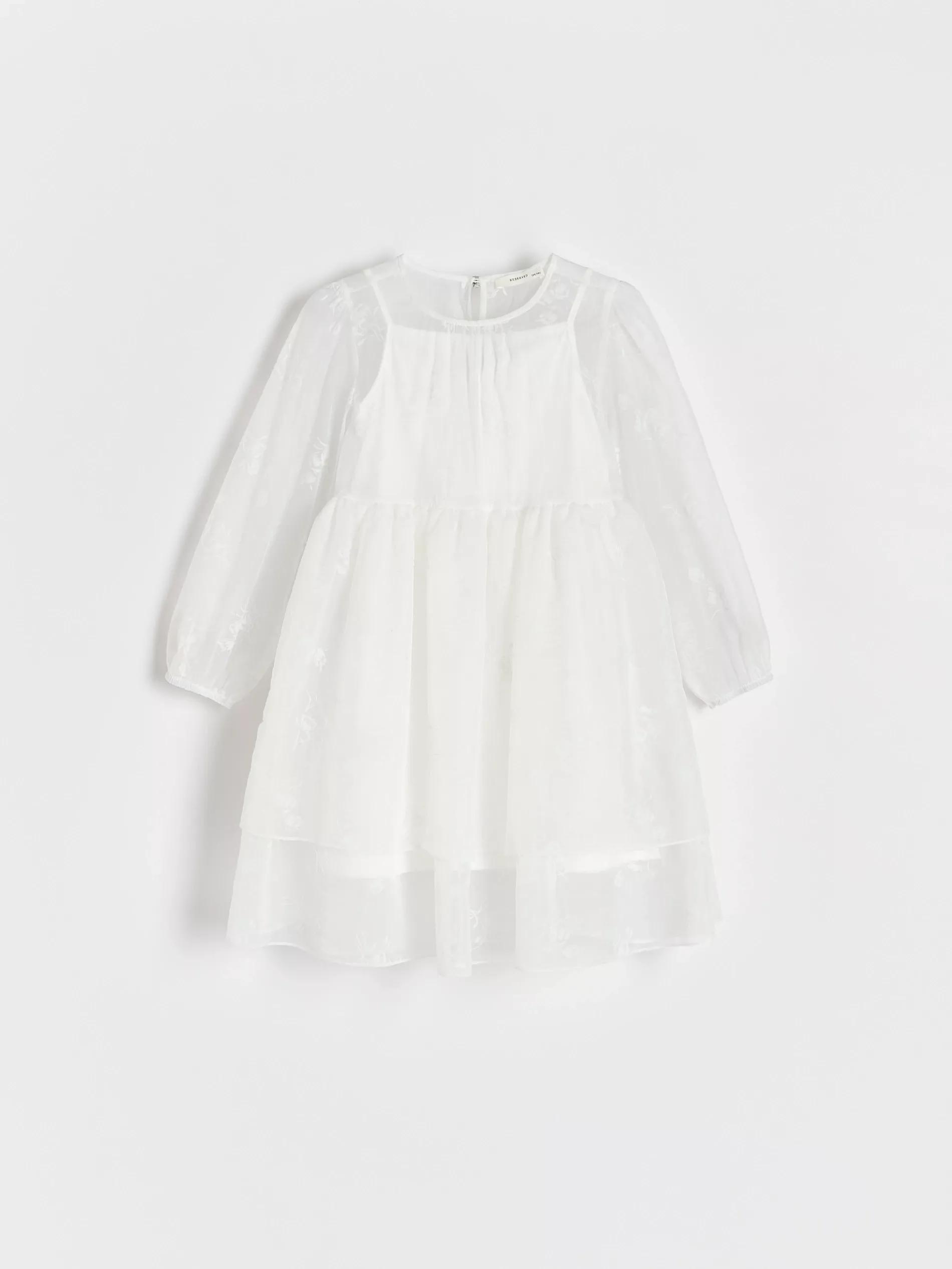 Cream Two-Layered Dress, Kids Girls, , large image number 2