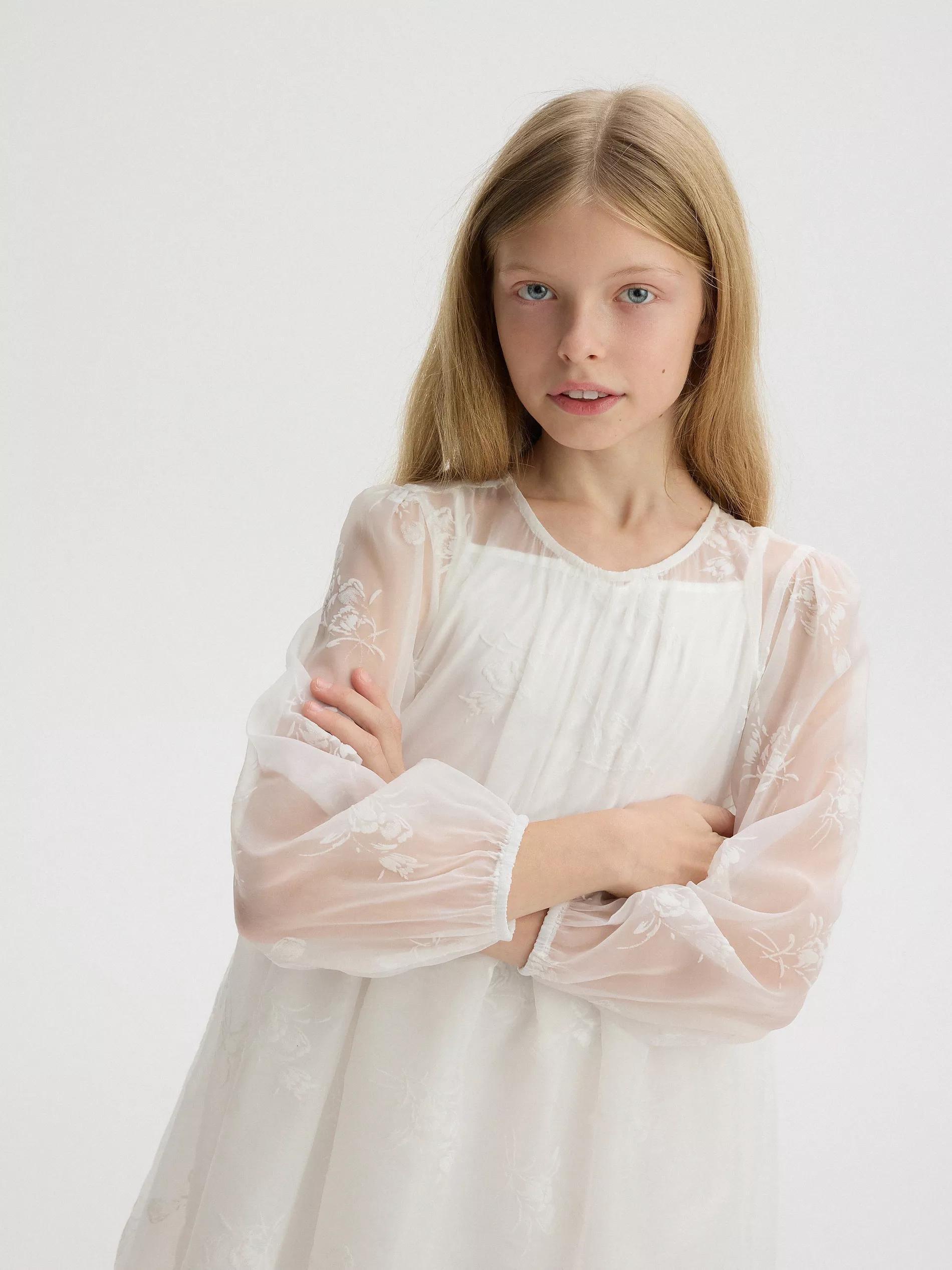 Cream Two-Layered Dress, Kids Girls, , large image number 3