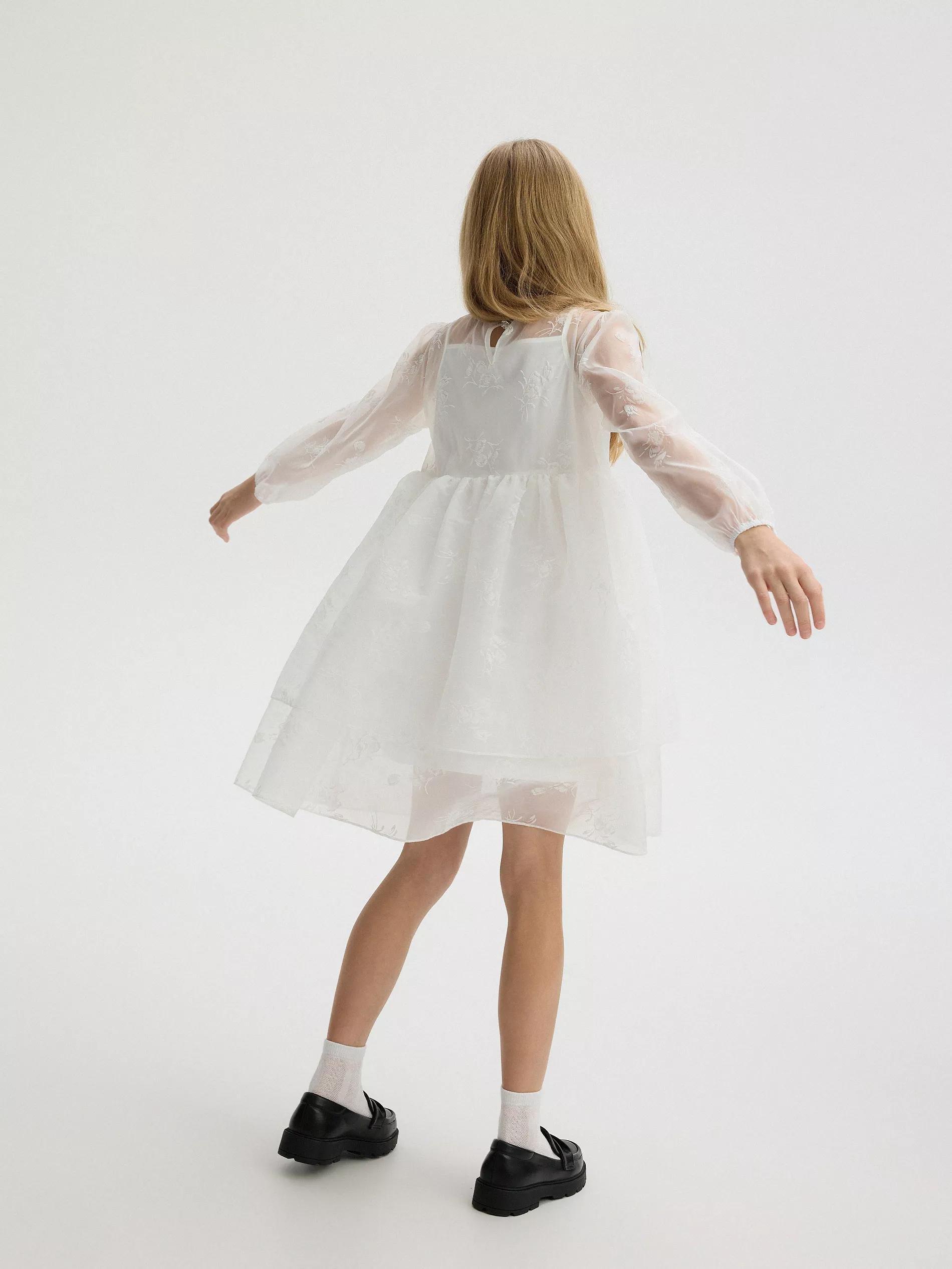 Cream Two-Layered Dress, Kids Girls, , large image number 4